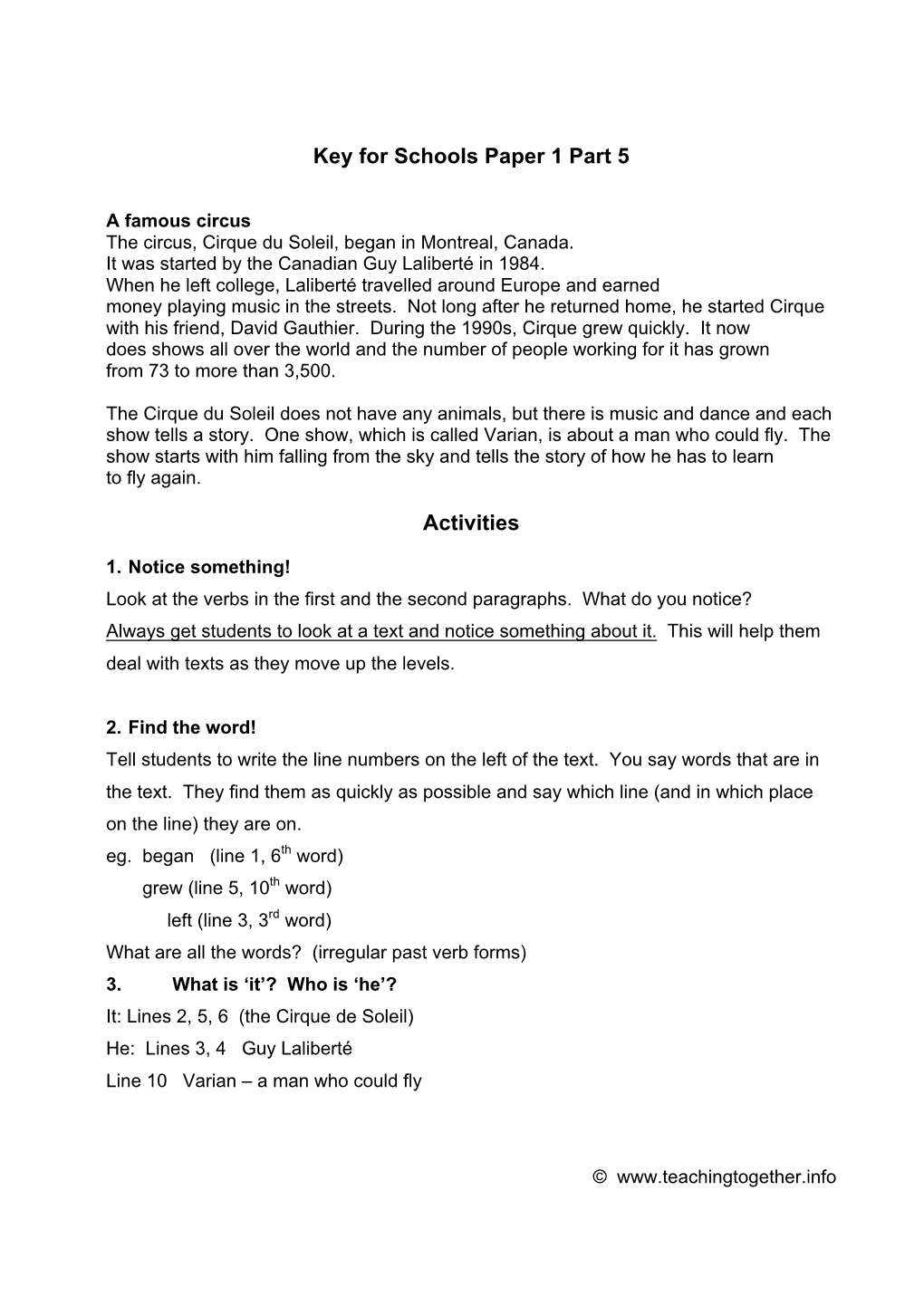 Key for Schools Paper 1 Part 5 Activities