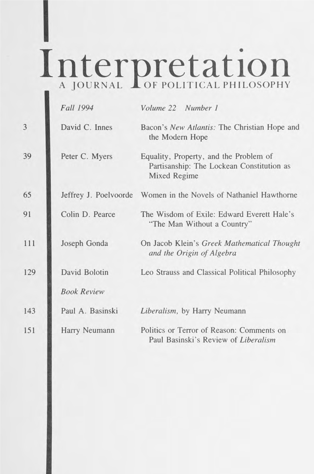 Interpretation: a Journal of Political Philosophy