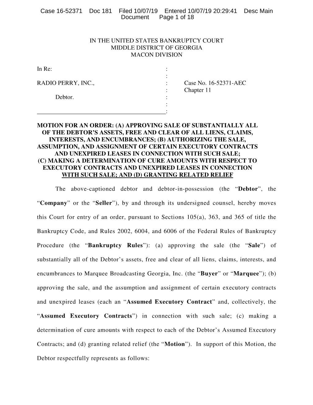 Case 16-52371 Doc 181 Filed 10/07/19 Entered 10/07/19 20:29:41 Desc Main Document Page 1 of 18