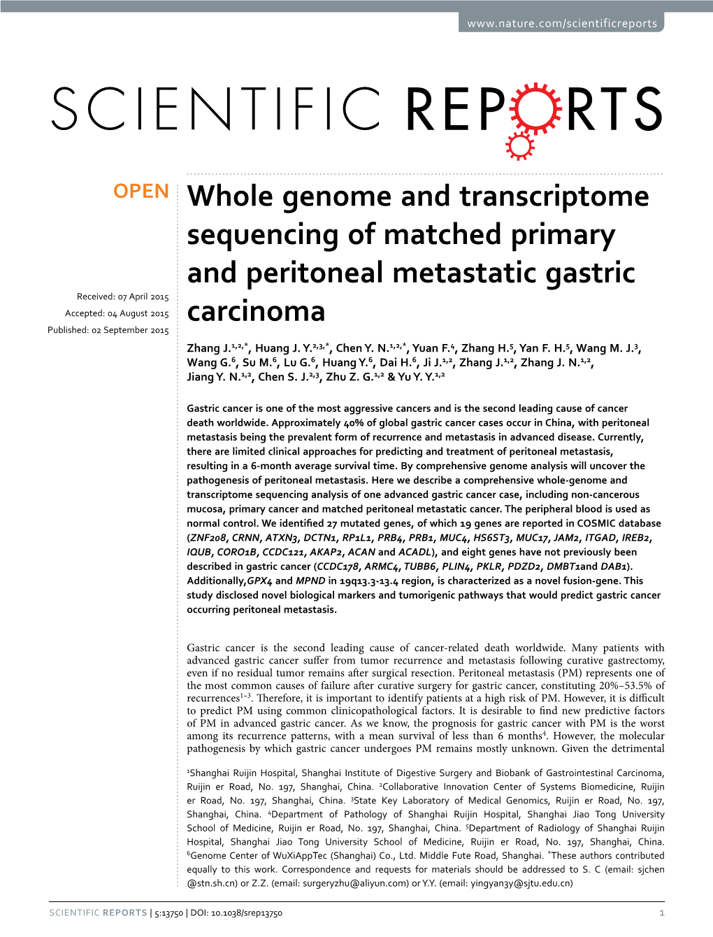 Whole Genome and Transcriptome Sequencing of Matched Primary And
