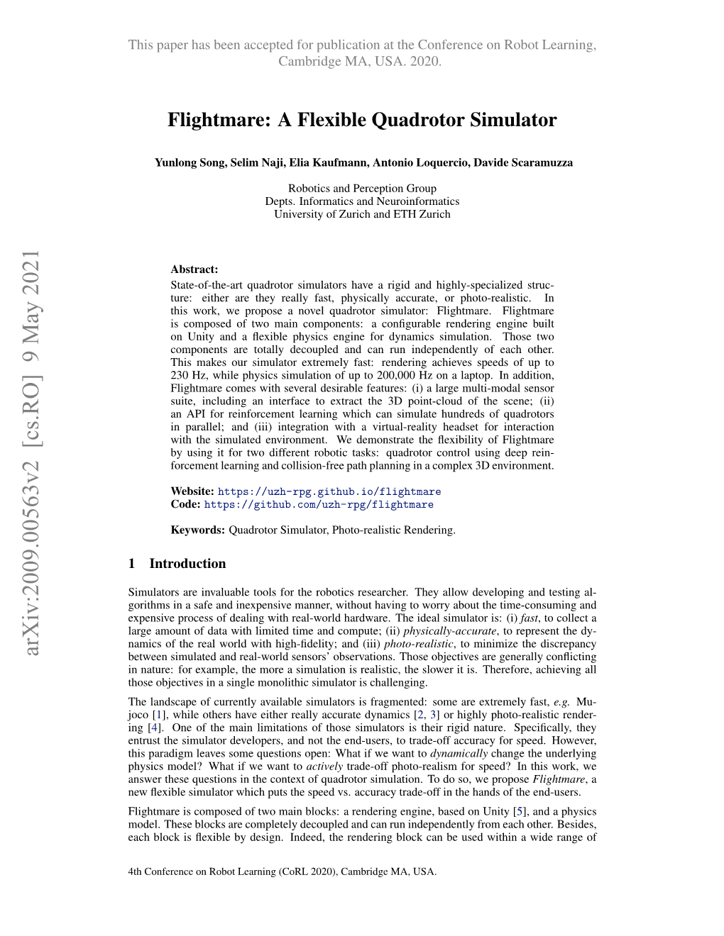 Flightmare: a Flexible Quadrotor Simulator