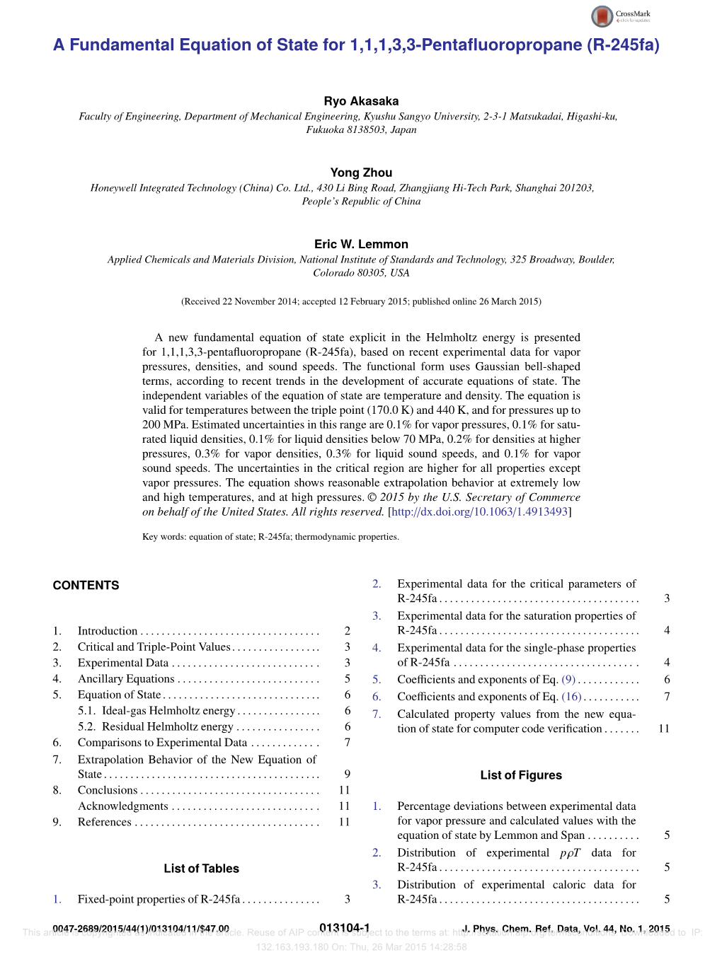 A Fundamental Equation of State for 1,1,1,3,3-Pentafluoropropane (R-245Fa)