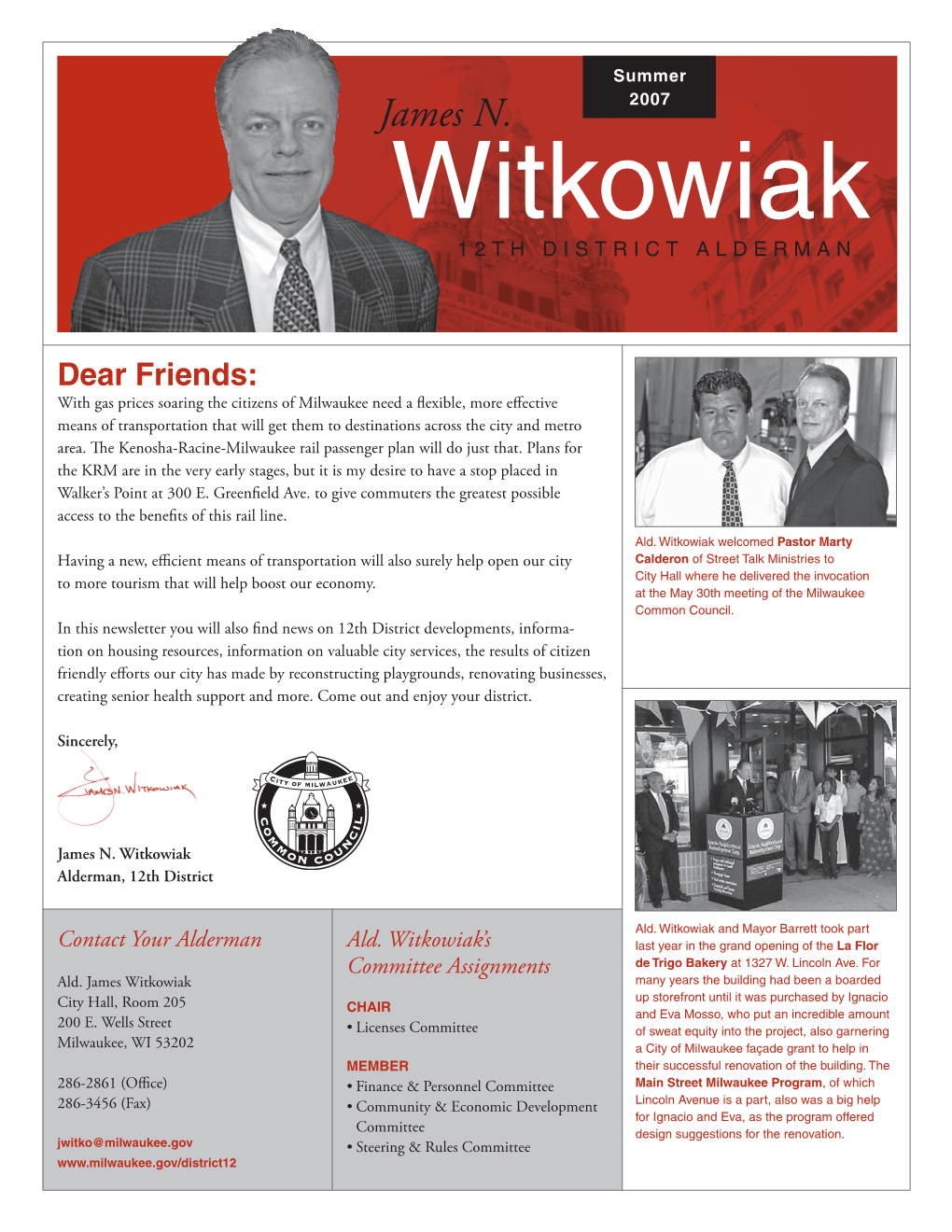 James N. 2007 Witkowiak 12Th District Al D E R M a N