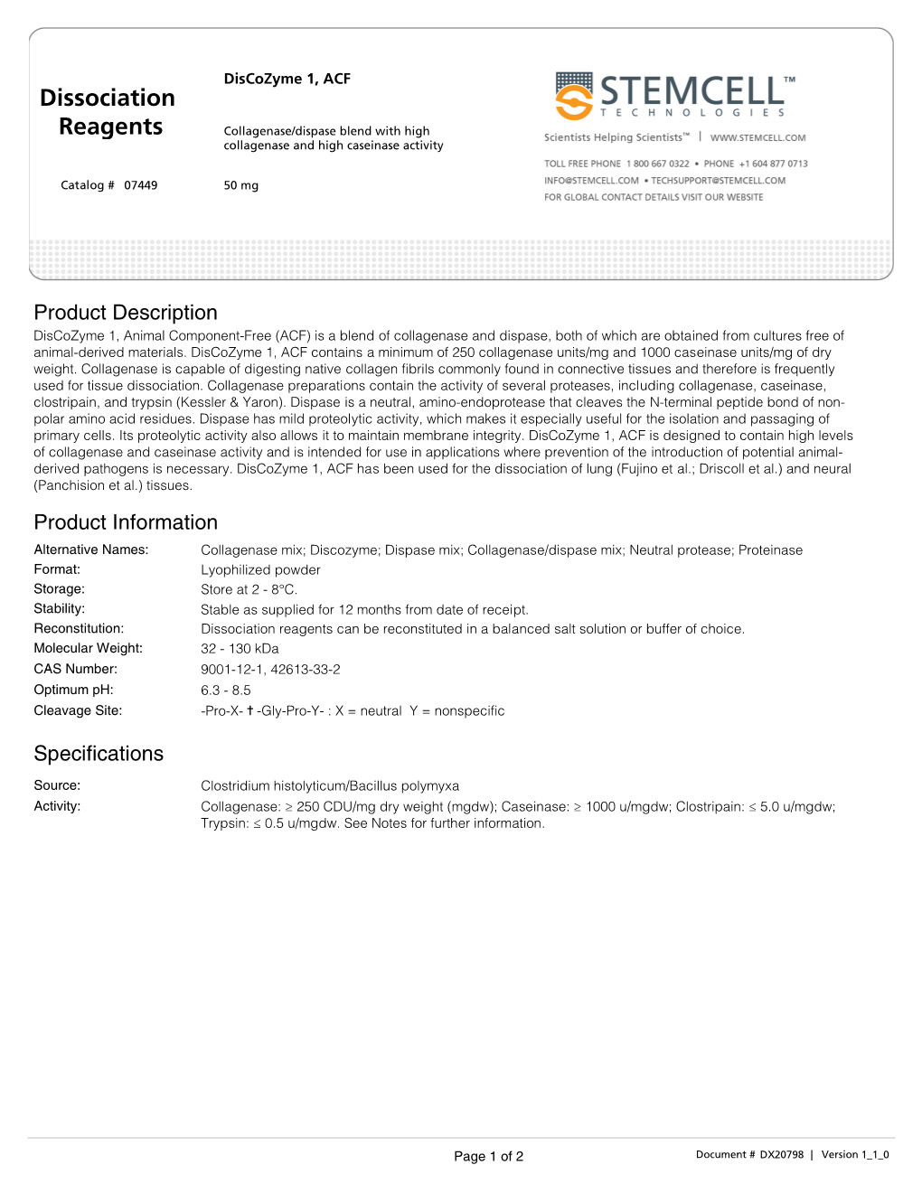 Dissociation Reagents Can Be Reconstituted in a Balanced Salt Solution Or Buffer of Choice