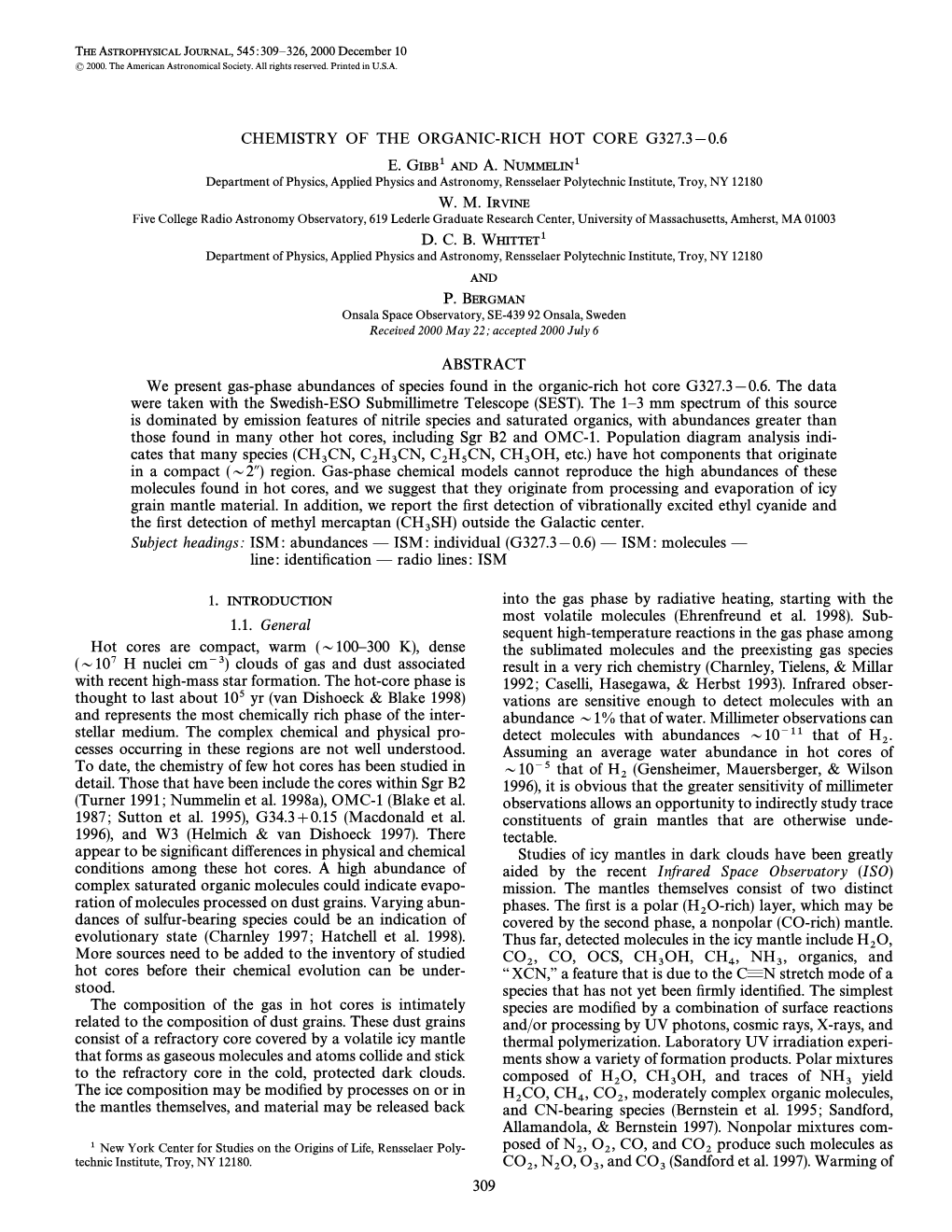 1. INTRODUCTION Into the Gas Phase by Radiative Heating, Starting with the Most Volatile Molecules (Ehrenfreund Et Al