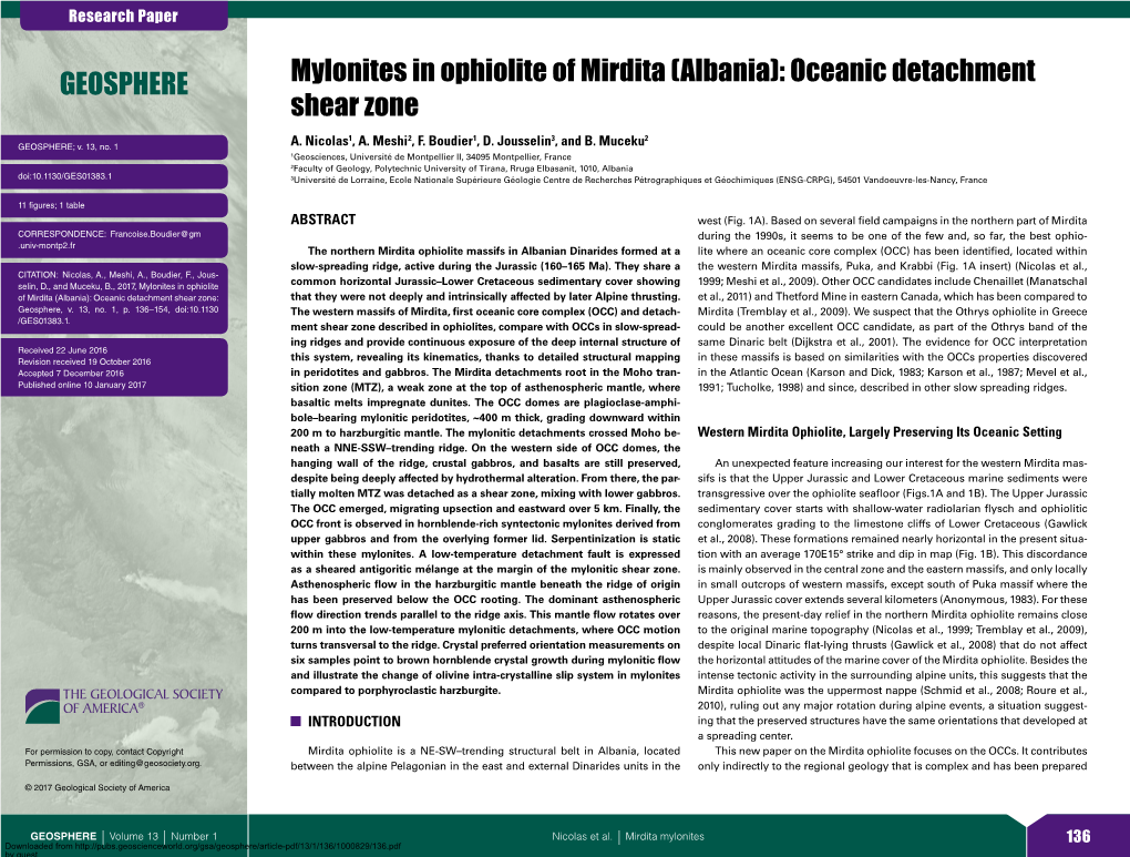 Albania): Oceanic Detachment Shear Zone