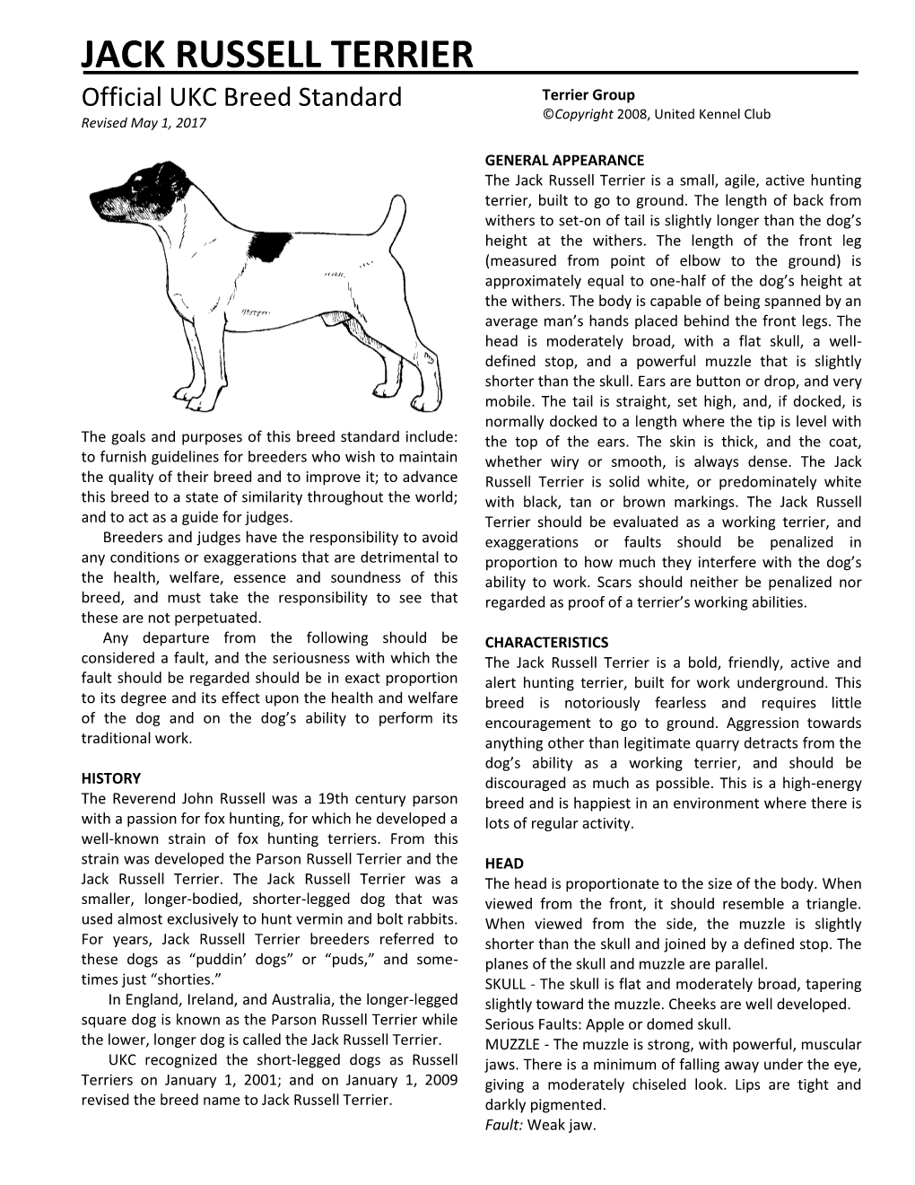 Download Jack Russell Terrier Breed Standard