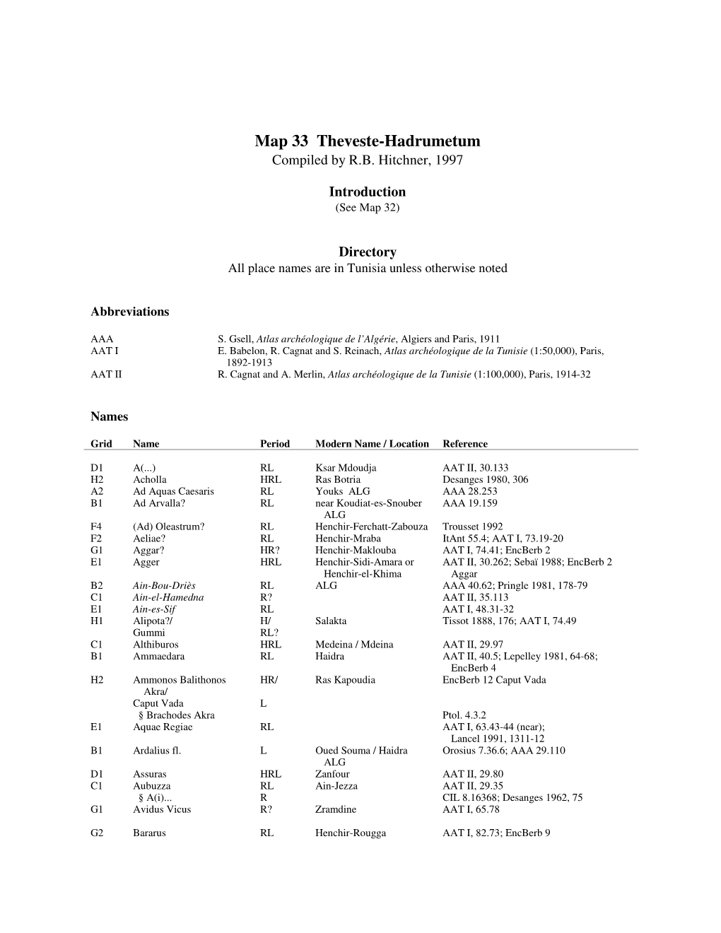 Map 33 Theveste-Hadrumetum Compiled by R.B