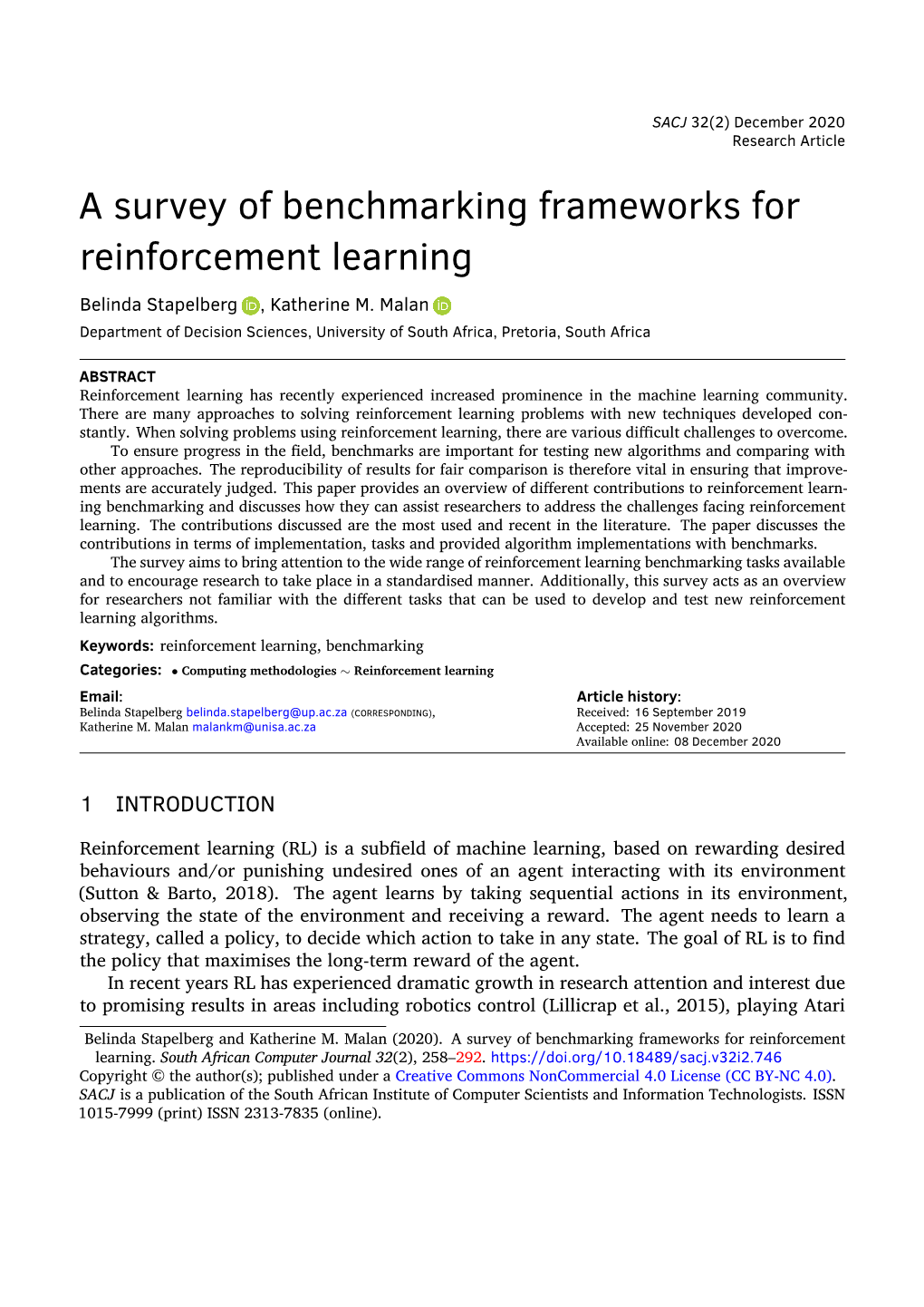 A Survey of Benchmarking Frameworks for Reinforcement Learning