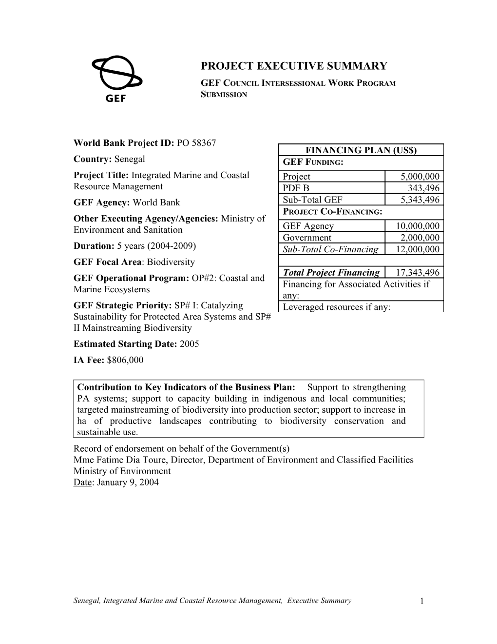 GEF Council Work Program Submission