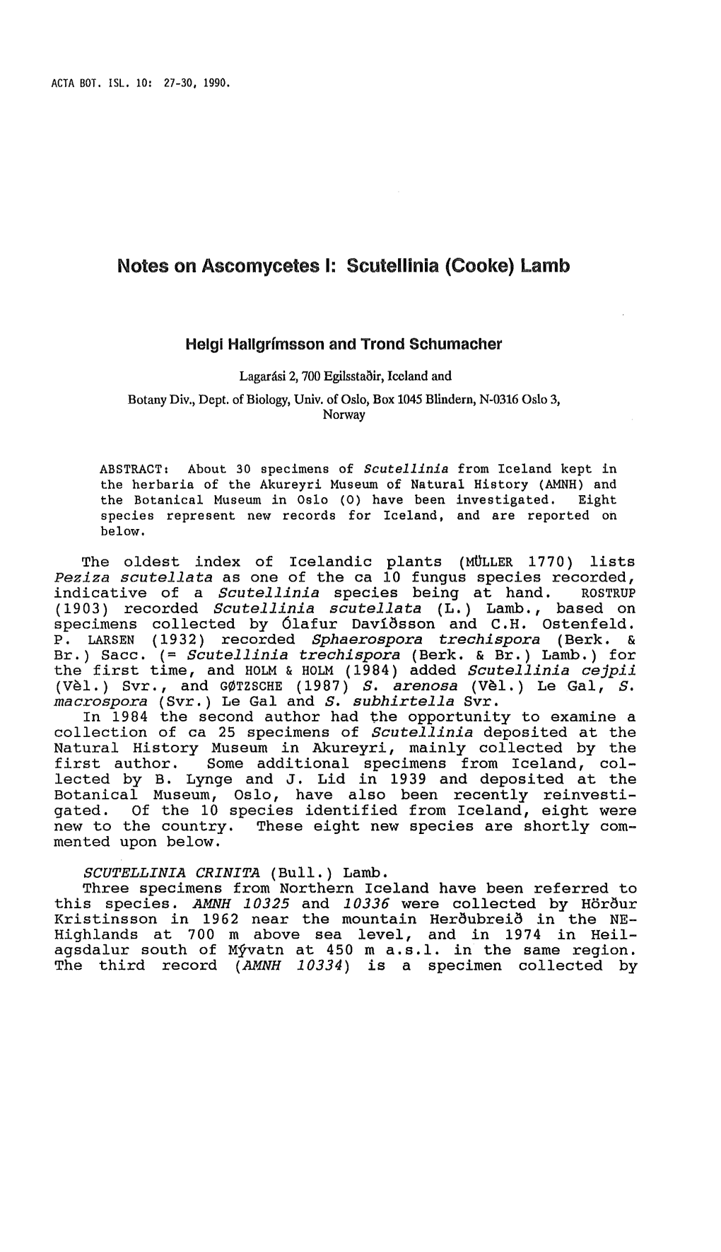 Notes on Ascomycetes I: Scutellinia (Cooke) Lamb