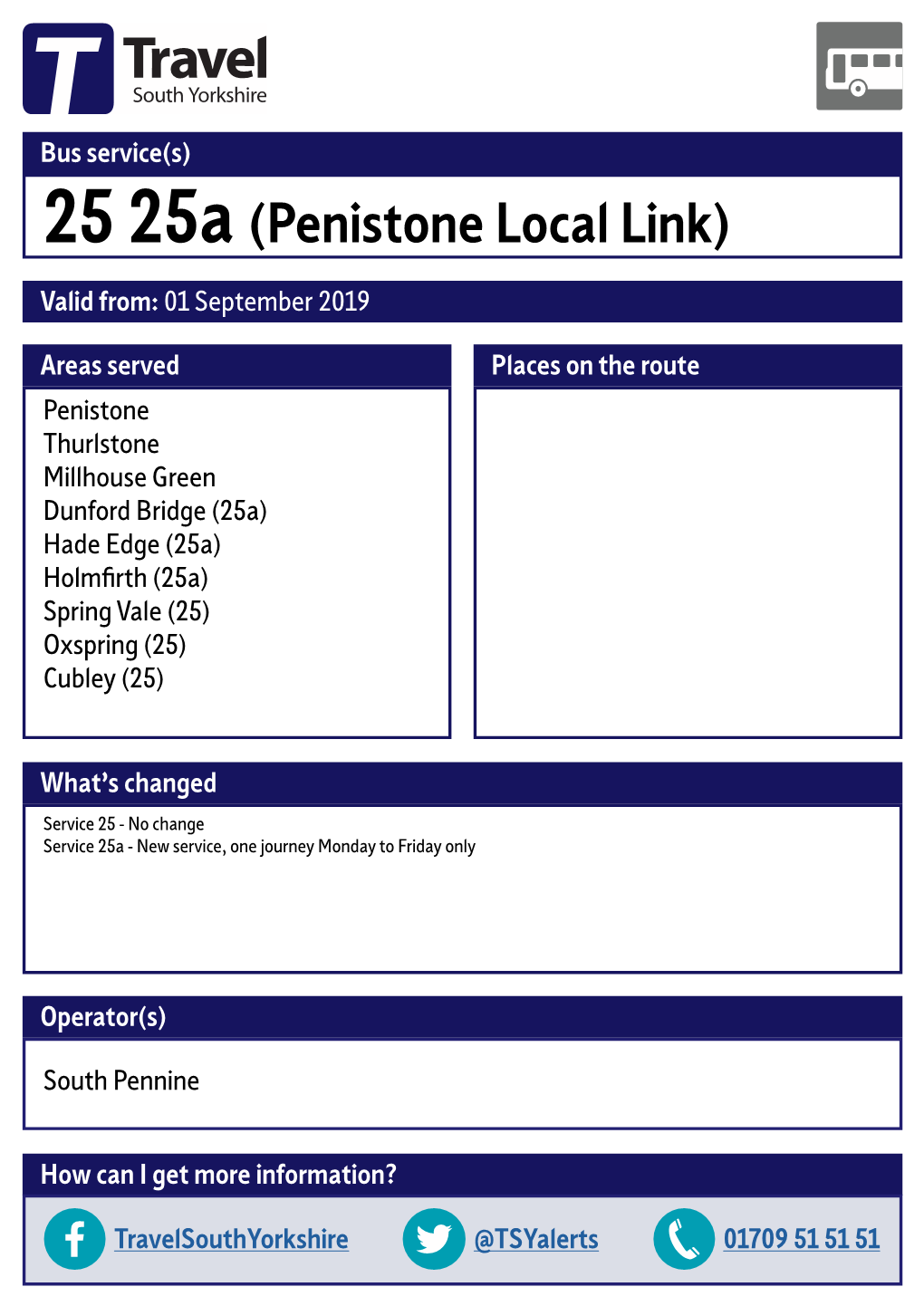 25 25A (Penistone Local Link) Valid From: 01 September 2019