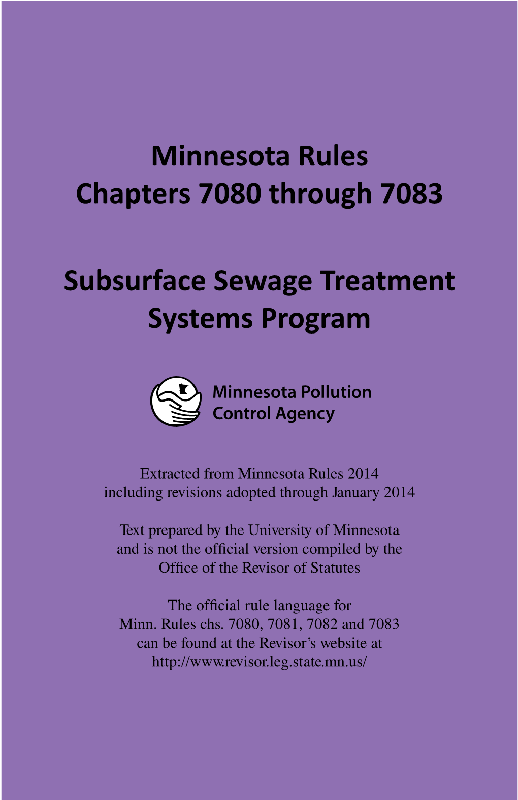 Minnesota Rules Chapters 7080 Through 7083 Subsurface Sewage