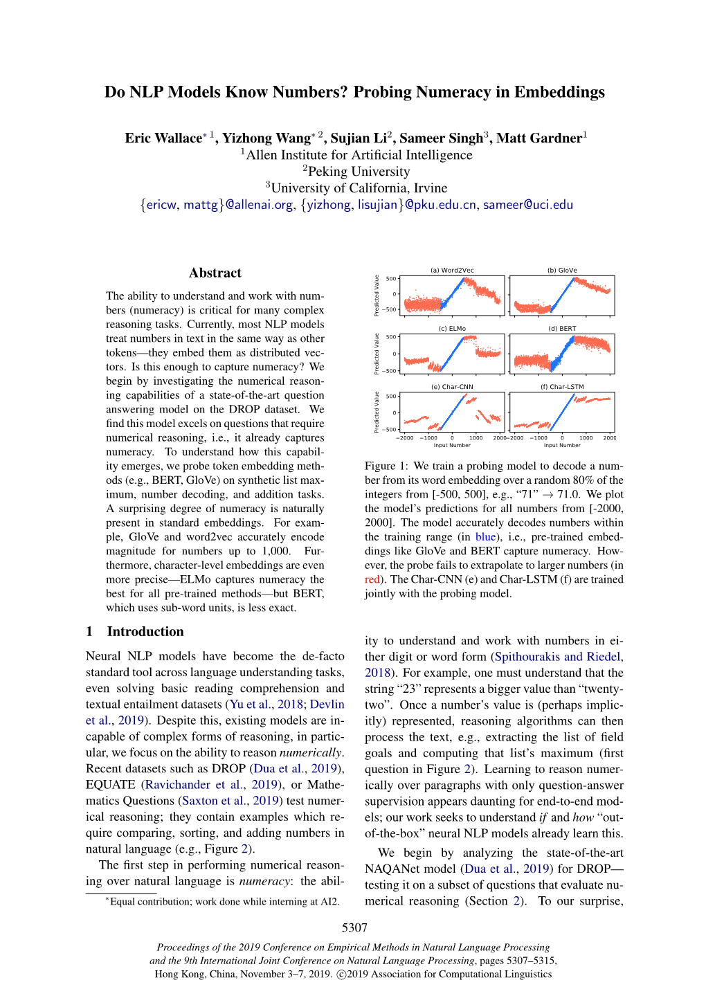 Do NLP Models Know Numbers? Probing Numeracy in Embeddings