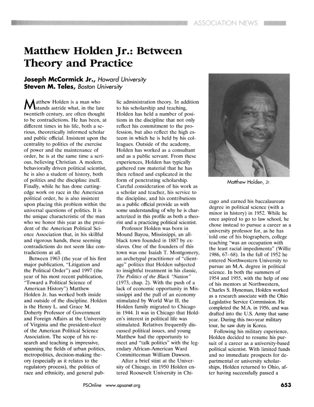 Matthew Holden Jr.: Between Theory and Practice