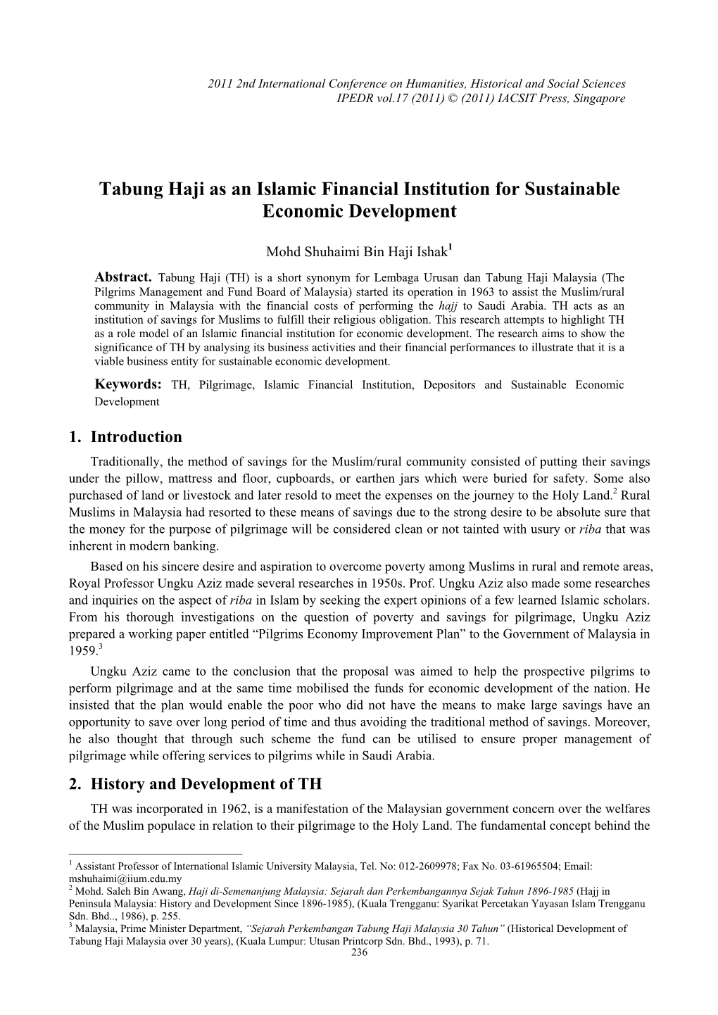 Tabung Haji As an Islamic Financial Institution for Sustainable Economic Development