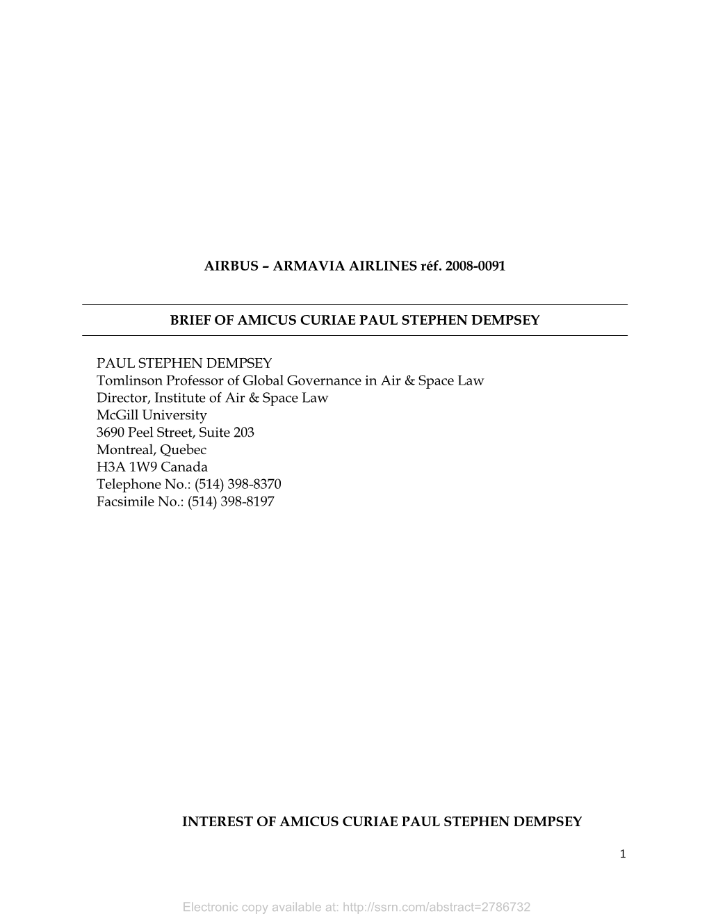 AIRBUS – ARMAVIA AIRLINES Réf. 2008-0091 BRIEF of AMICUS