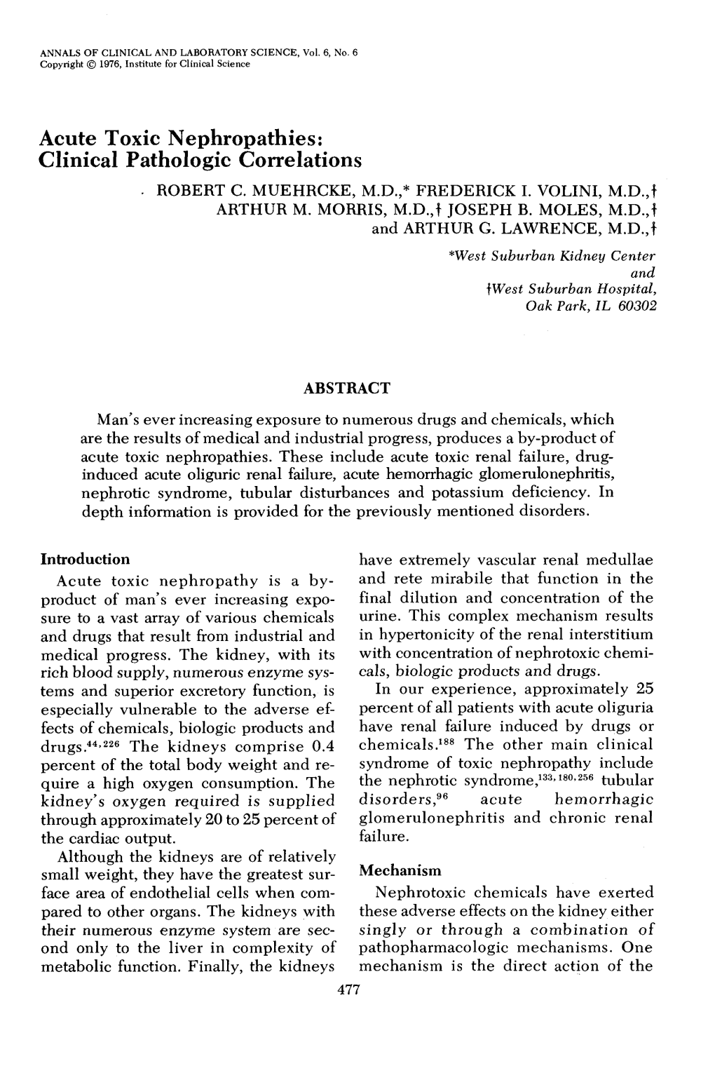 Acute Toxic Nephropathies: Clinical Pathologic Correlations - ROBERT C