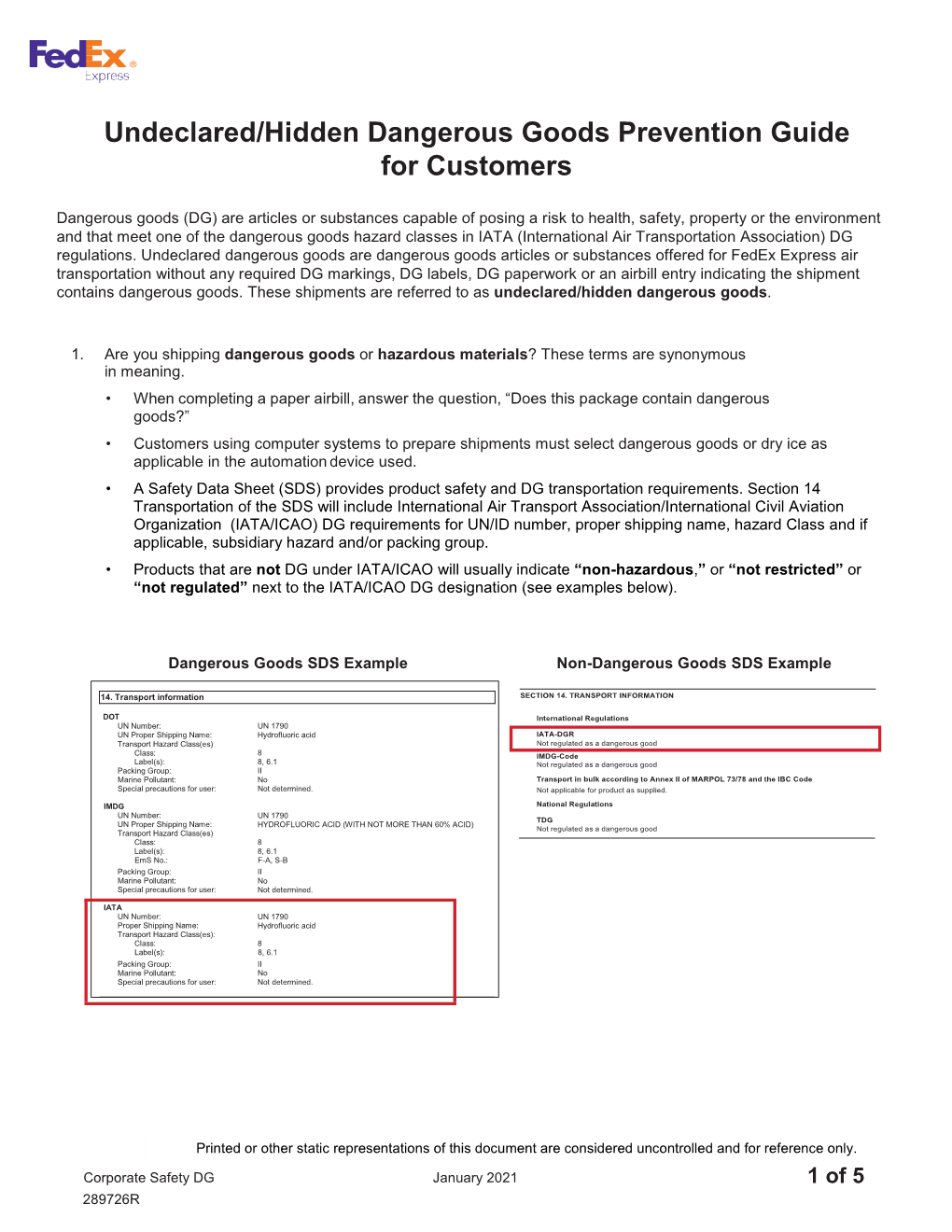 Undeclared/Hidden Dangerous Goods Prevention Guide for Customers