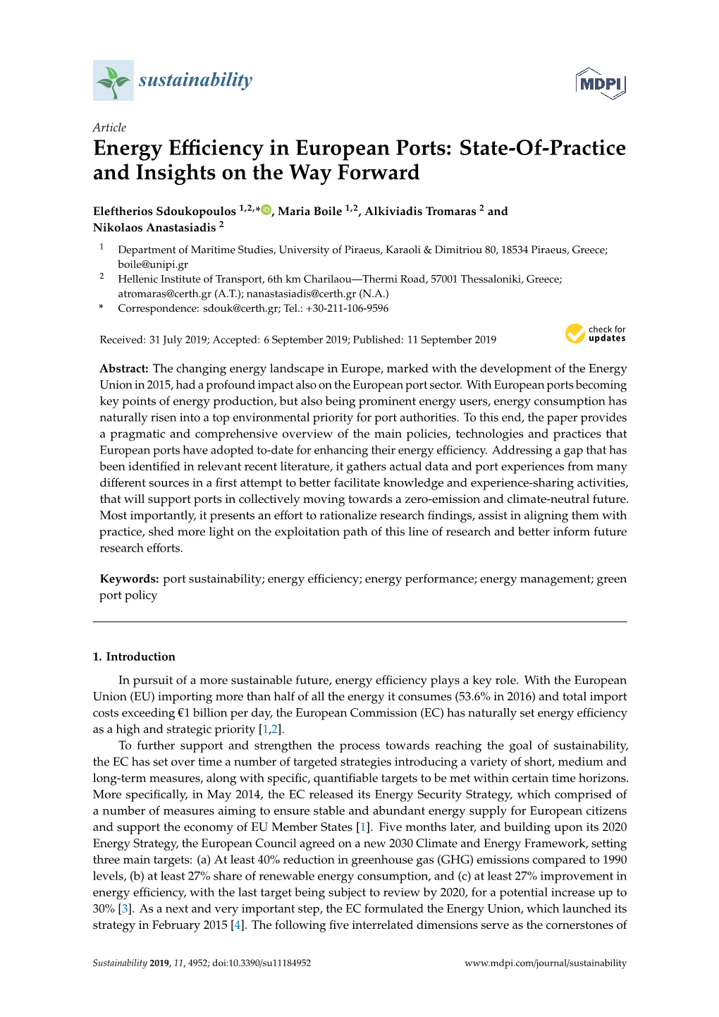 Energy Efficiency in European Ports: State-Of-Practice and Insights on the Way Forward