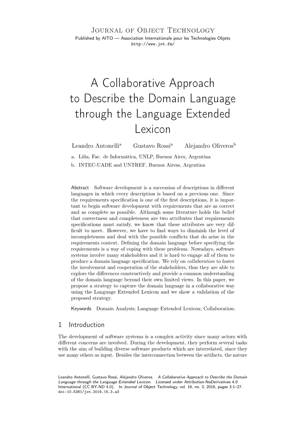 A Collaborative Approach to Describe the Domain Language Through the Language Extended Lexicon