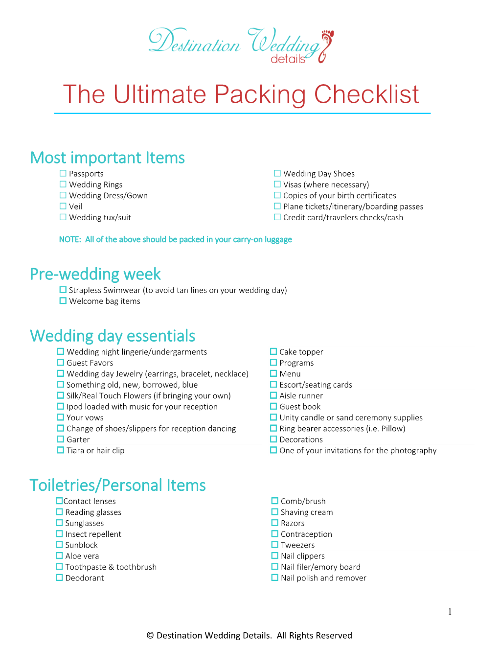 The Ultimate Destination Wedding Packing List!