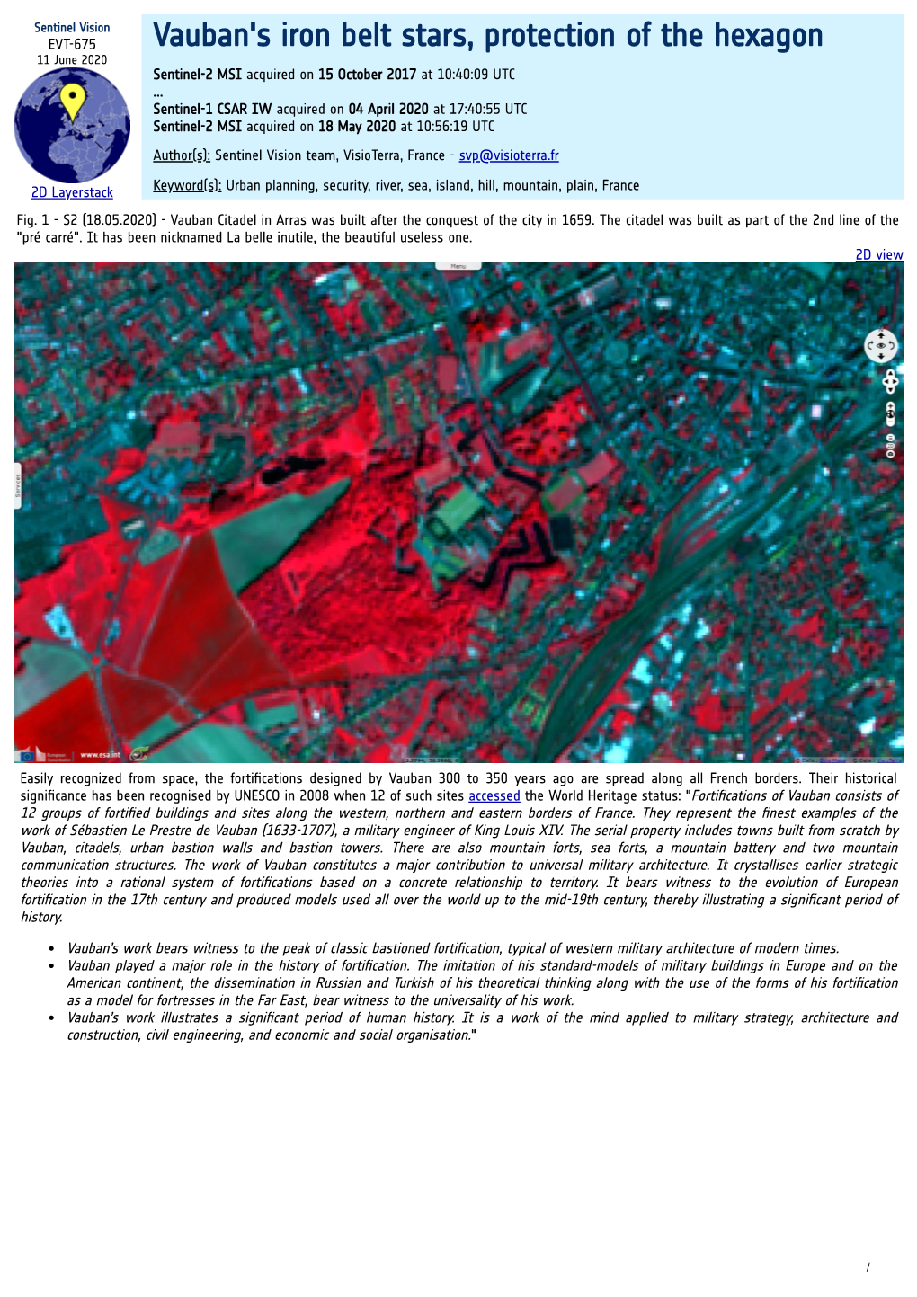 Vauban's Iron Belt Stars, Protection of the Hexagon 11 June 2020 Sentinel-2 MSI Acquired on 15 October 2017 at 10:40:09 UTC