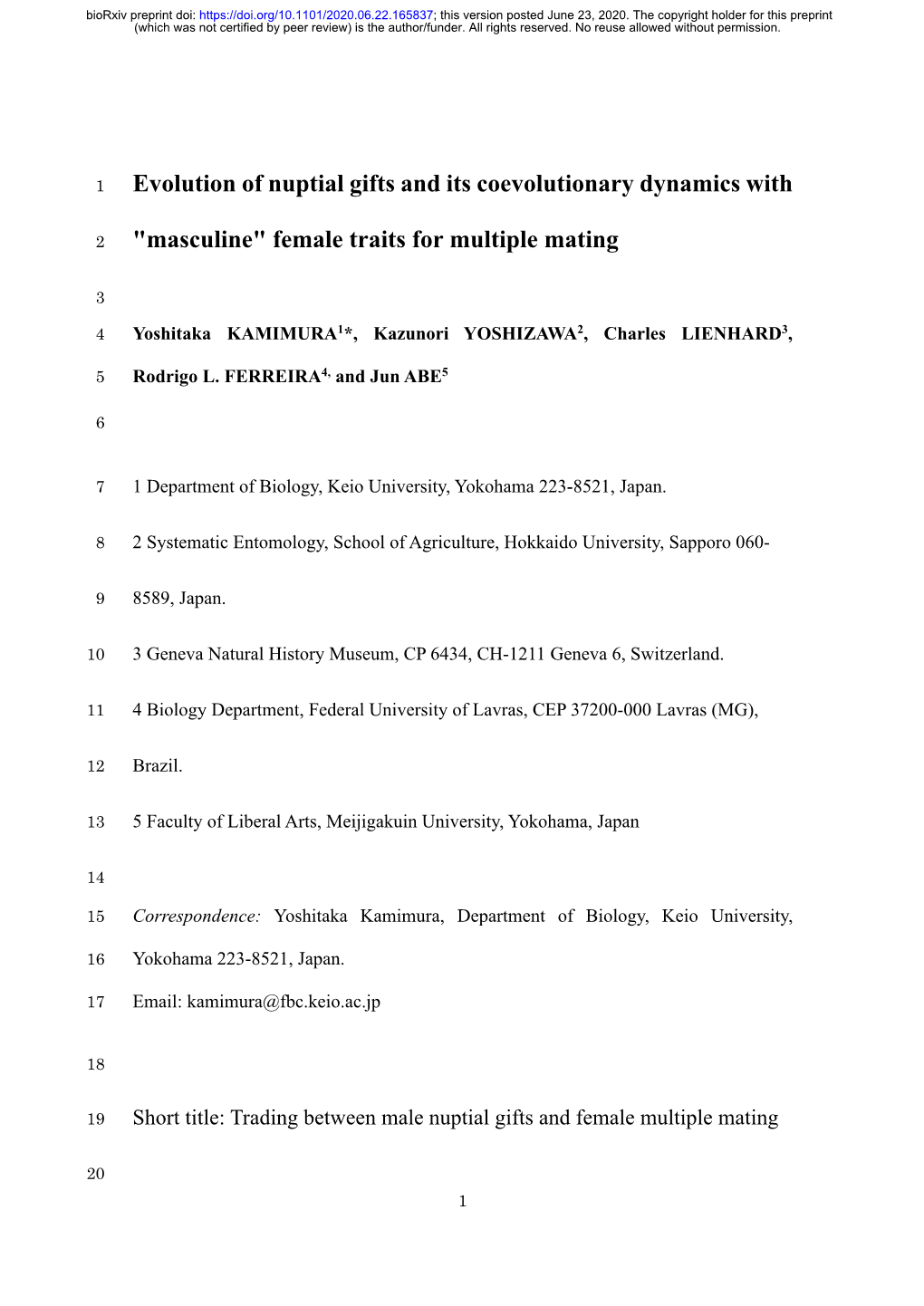 Evolution of Nuptial Gifts and Its Coevolutionary Dynamics With