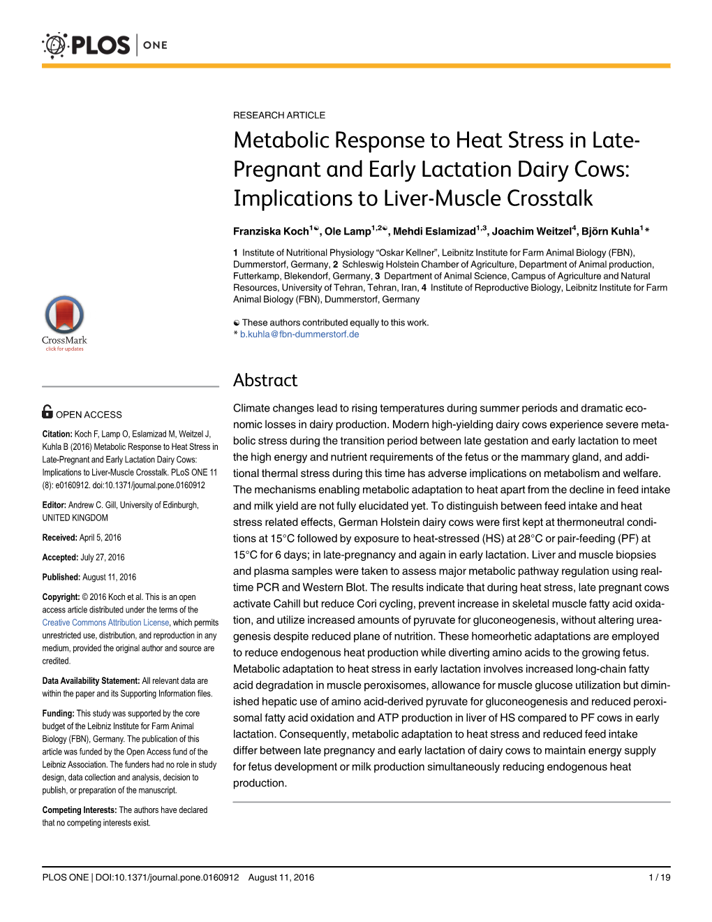 Pregnant and Early Lactation Dairy Cows: Implications to Liver-Muscle Crosstalk