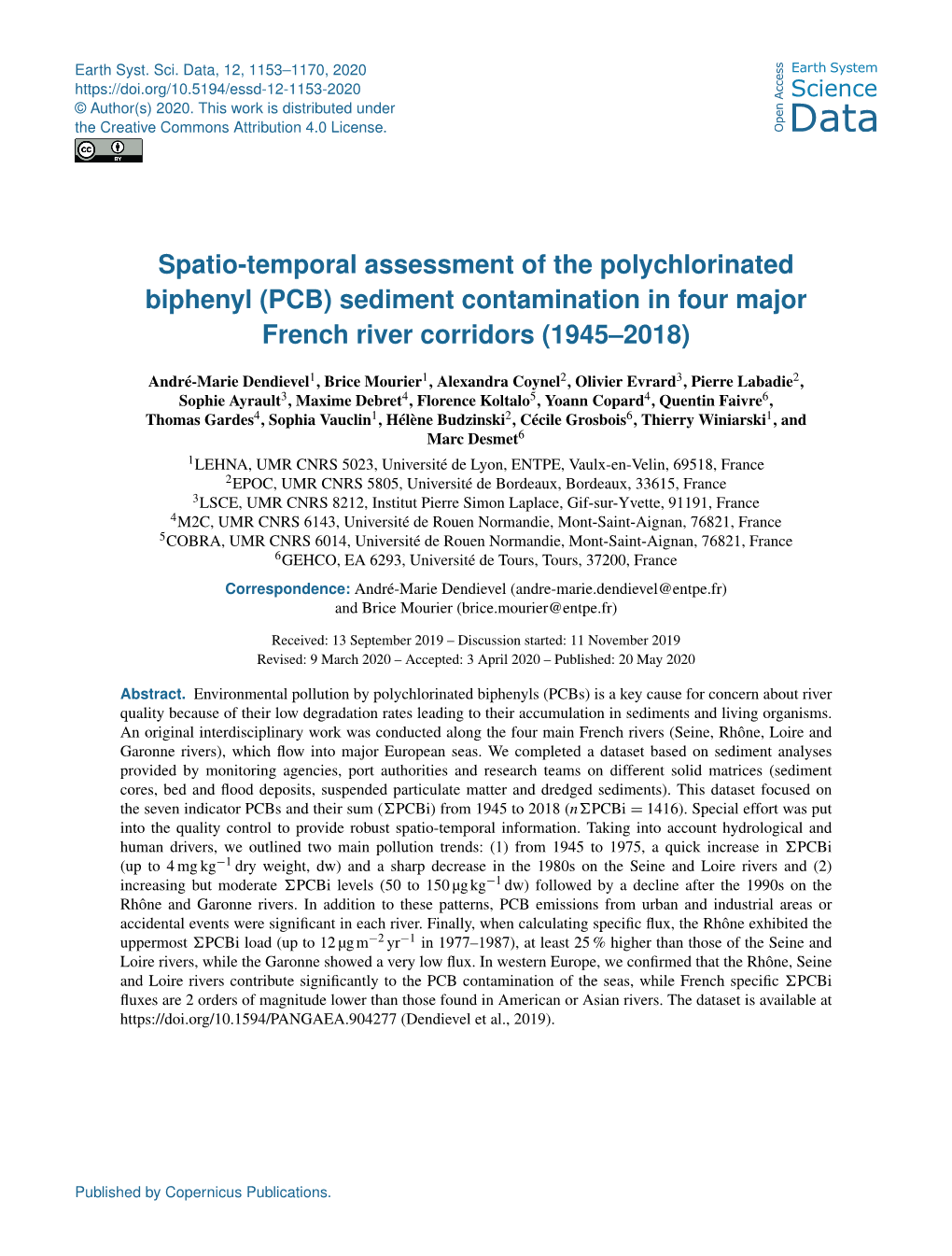 PCB) Sediment Contamination in Four Major French River Corridors (1945–2018)