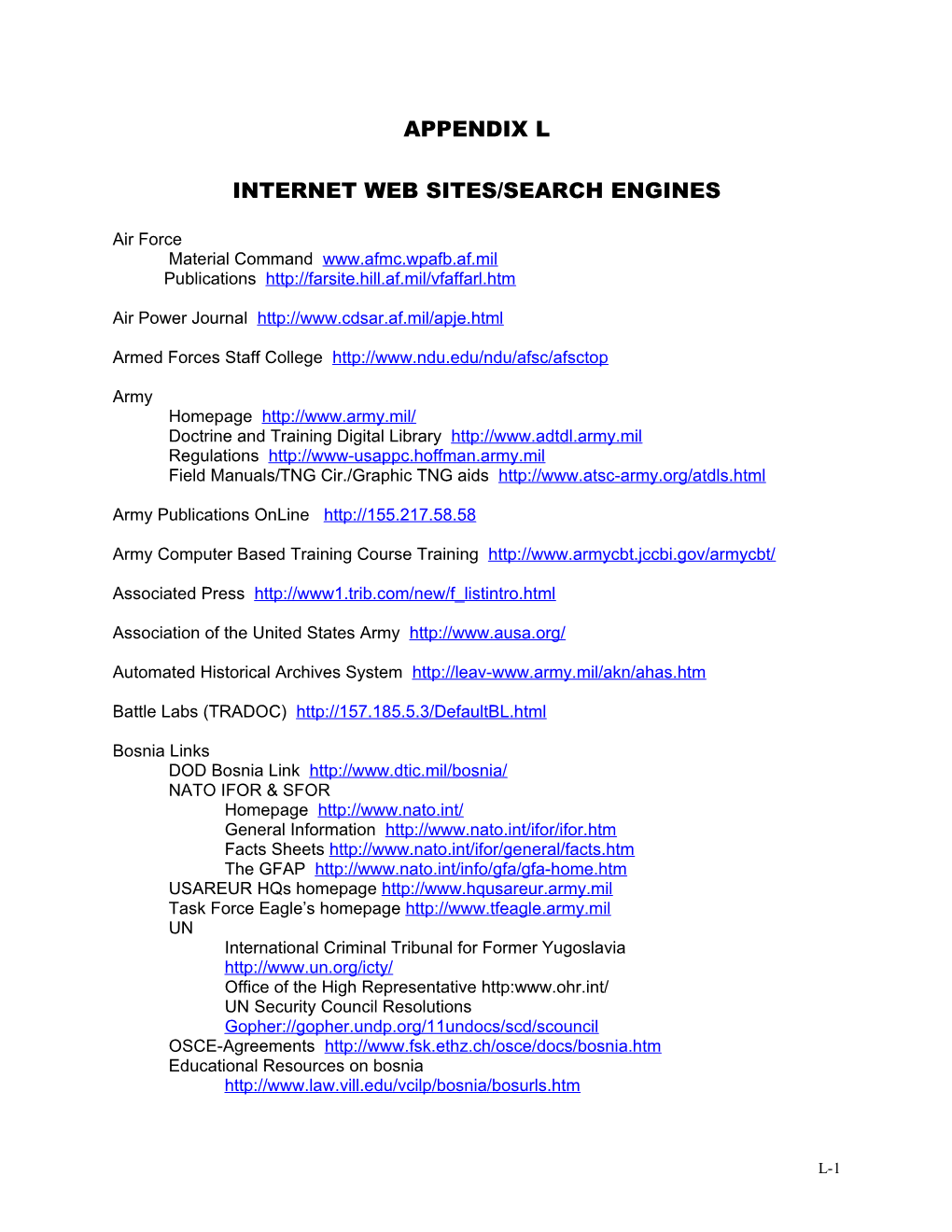 Internet Web Sites/Search Engines