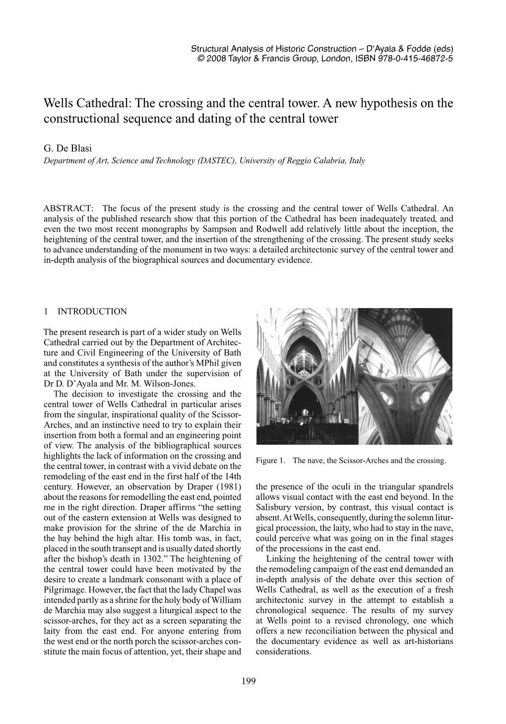 Wells Cathedral: the Crossing and the Central Tower. a New Hypothesis on the Constructional Sequence and Dating of the Central Tower