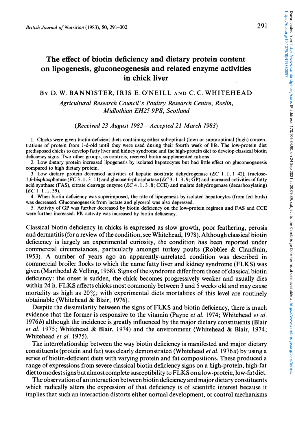 The Effect of Biotin Deficiency and Dietary Protein Content on Lipogenesis, Gluconeogenesis and Related Enzyme Activities in Chick Liver