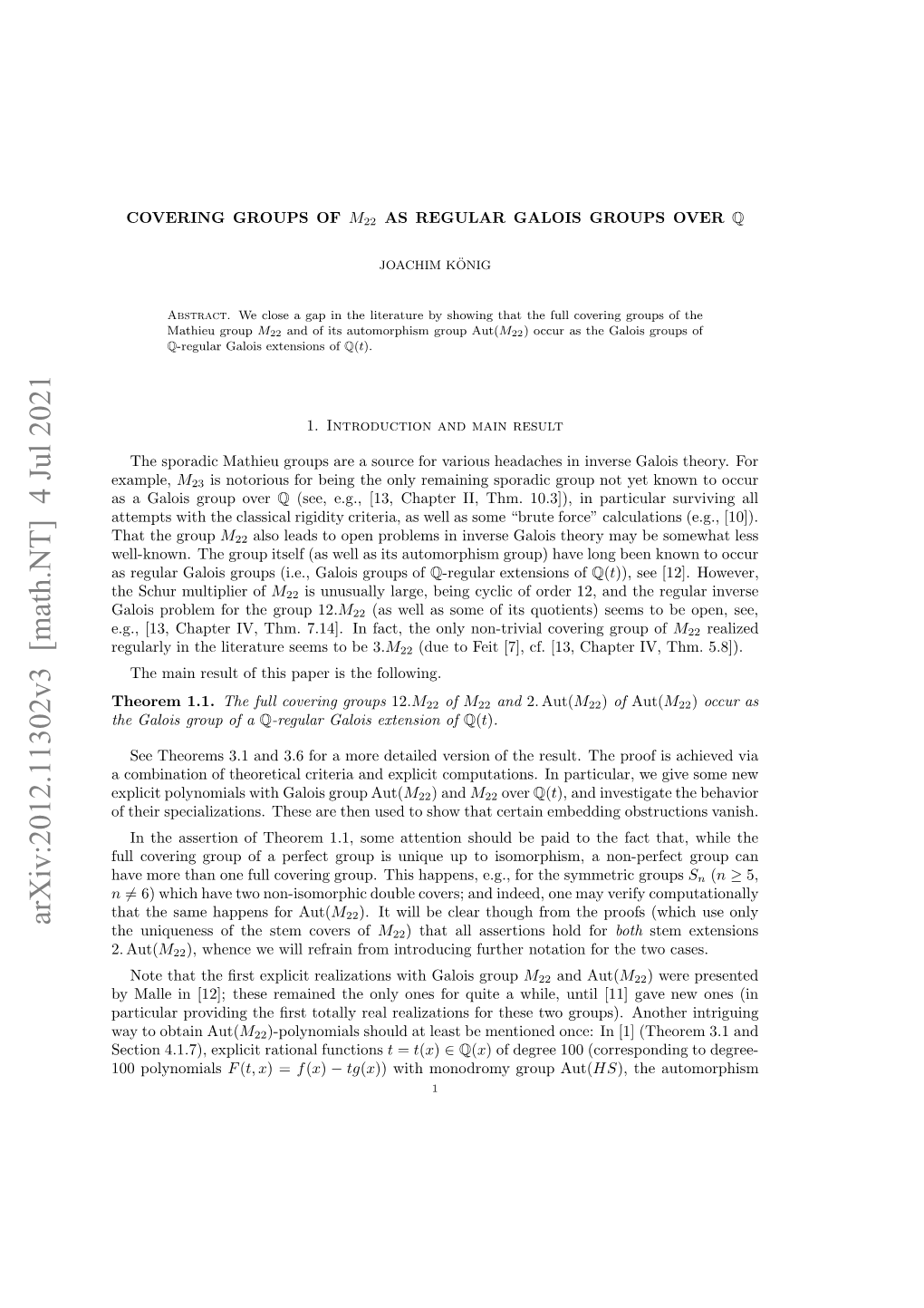 Arxiv:2012.11302V3 [Math.NT] 4 Jul 2021