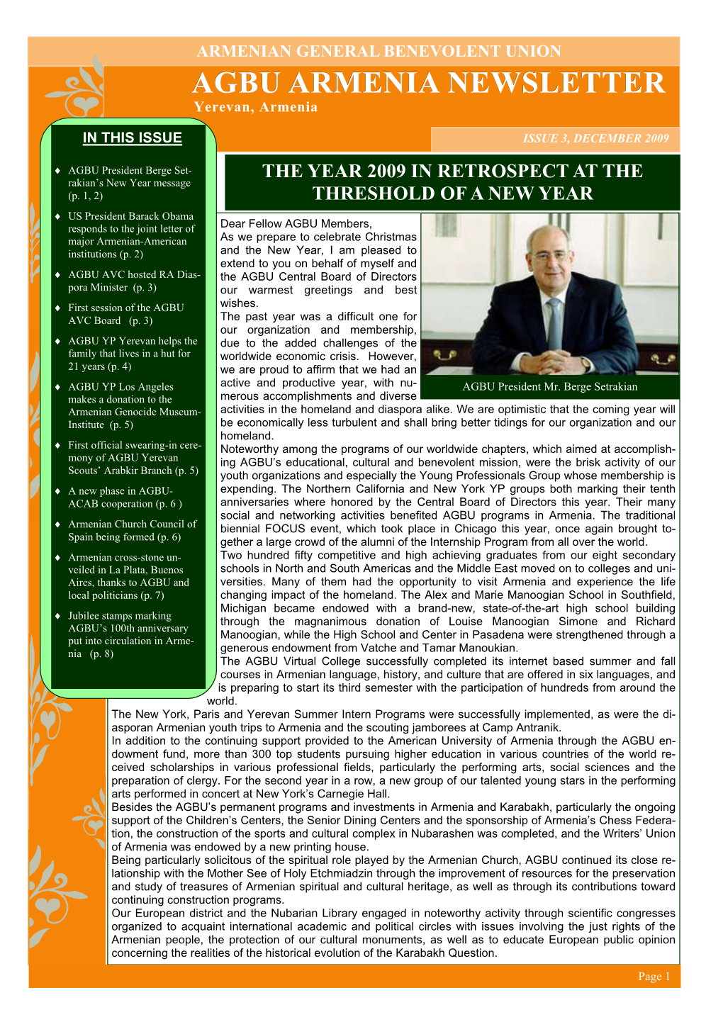 AGBU Newsletter (Dec.2009)