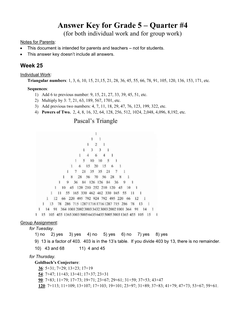 Answer Key for Grade 5 – Quarter #4