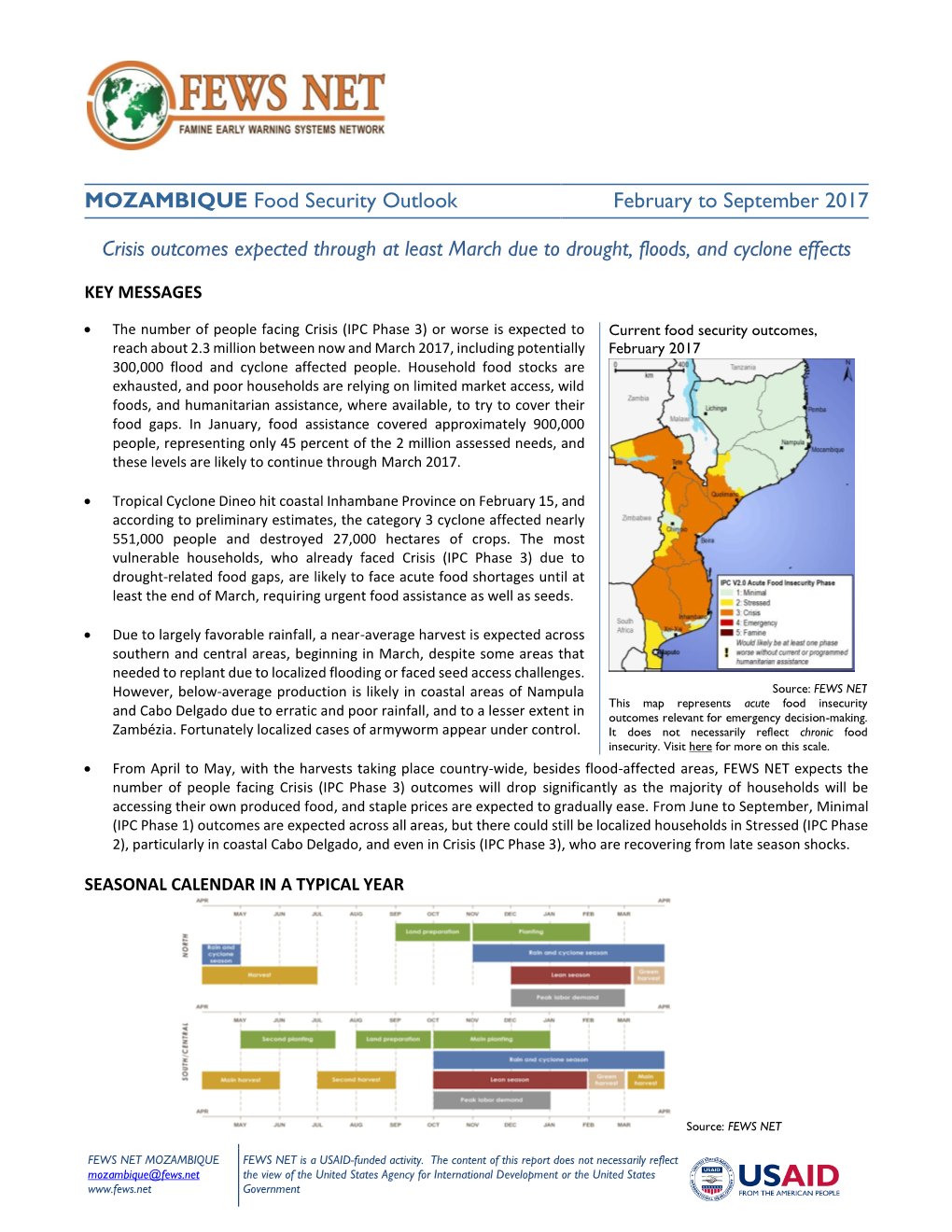 MOZAMBIQUE Food Security Outlook February to September 2017 Crisis