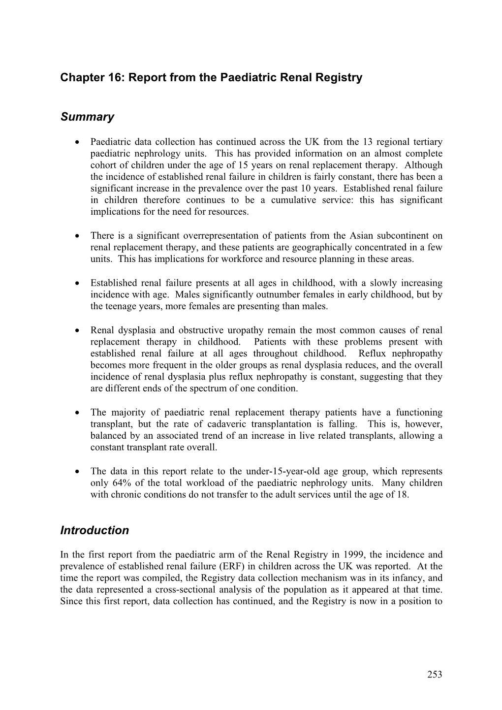 Chapter 16 Report from the Paediatric Renal Registry