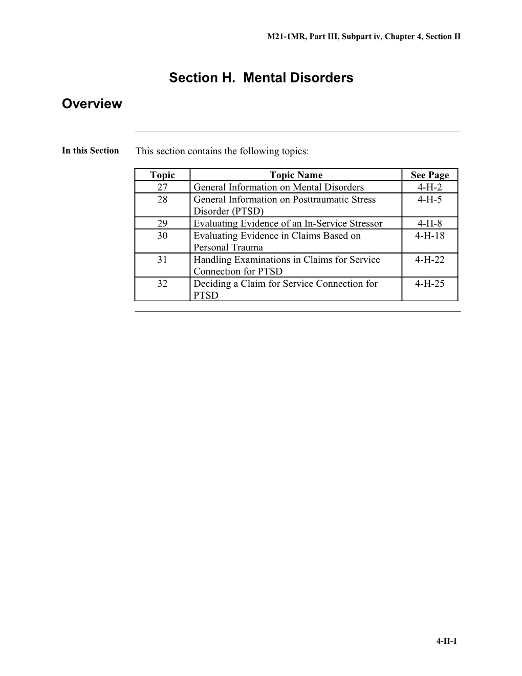 M21-1MR, Part III, Subpart Iv, Chapter 4, Section H