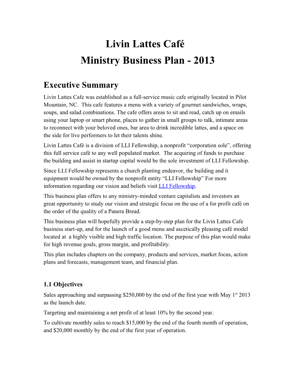 Ministry Business Plan - 2013