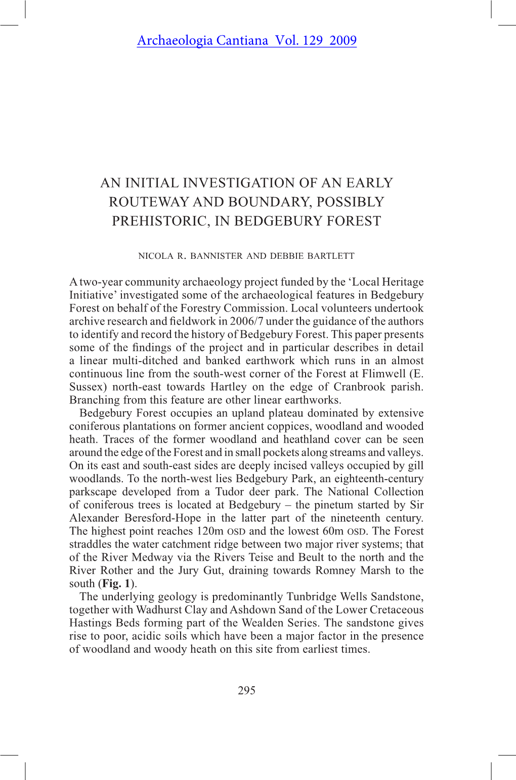 An Initial Investigation of an Early Routeway and Boundary, Possibly Prehistoric, in Bedgebury Forest