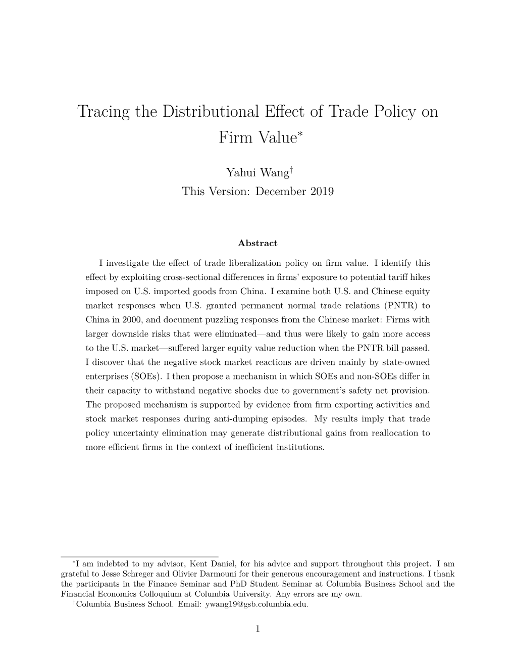 Tracing the Distributional Effect of Trade Policy on Firm Value