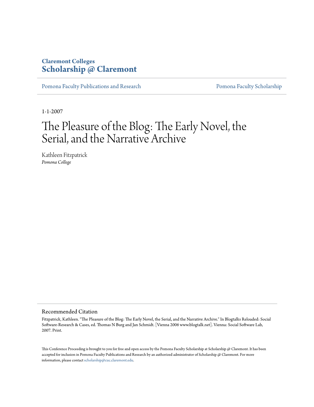 The Early Novel, the Serial, and the Narrative Archive.