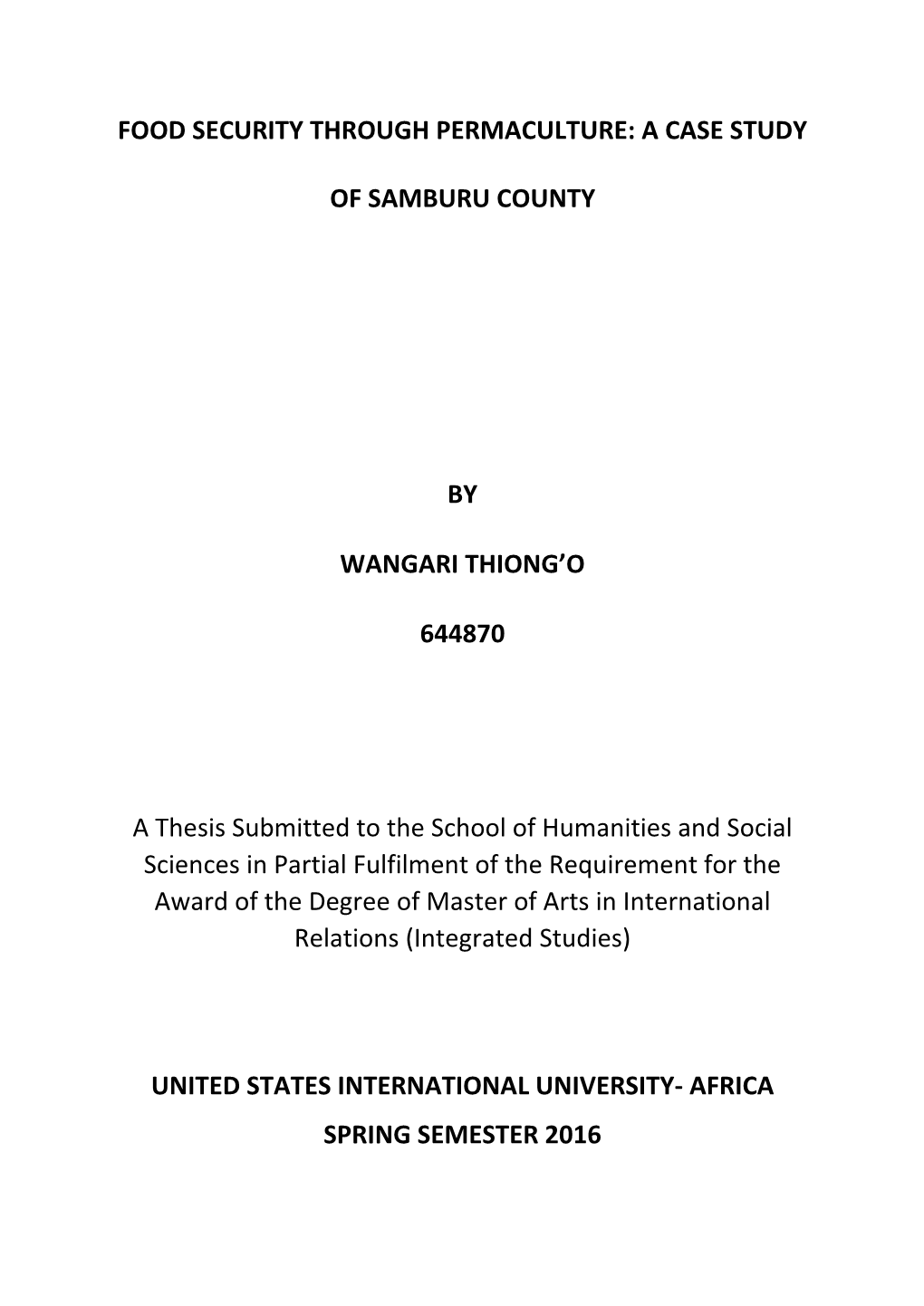 A Case Study of Samburu County by Wangari Thiong'o