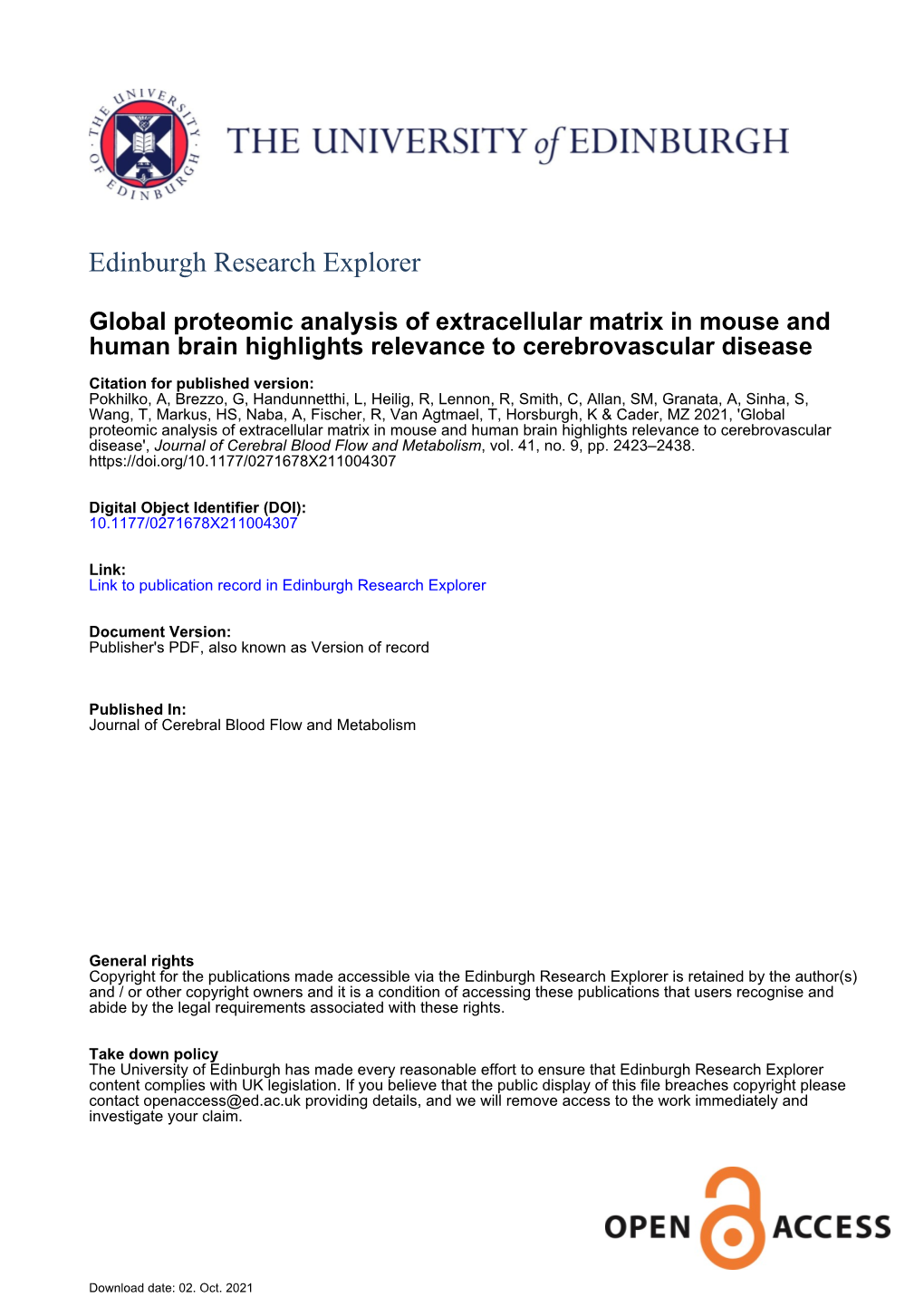 Global Proteomic Analysis of Extracellular Matrix in Mouse And