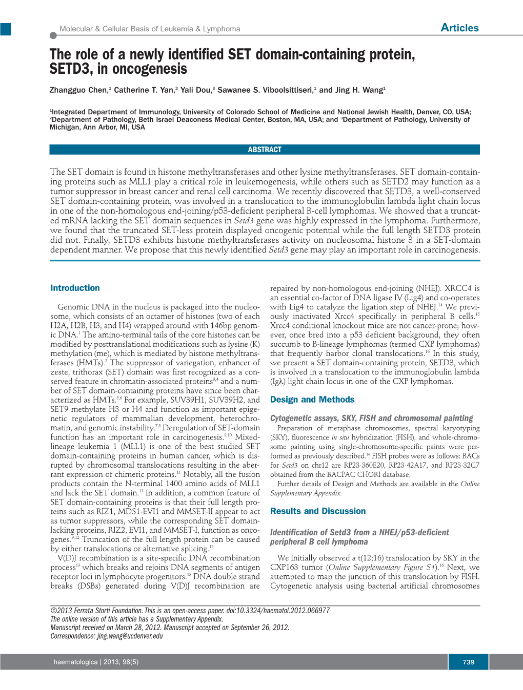 The Role of a Newly Identified SET Domain-Containing Protein, SETD3, in Oncogenesis