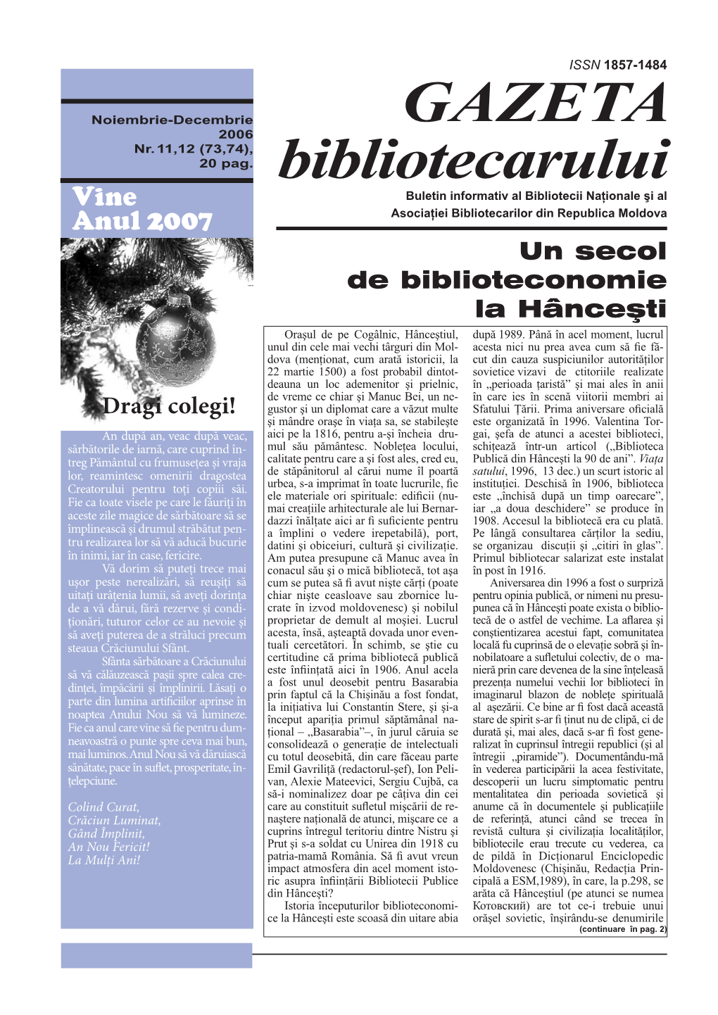 GAZETA Bibliotecarului Noiembrie-Decembrie 2006