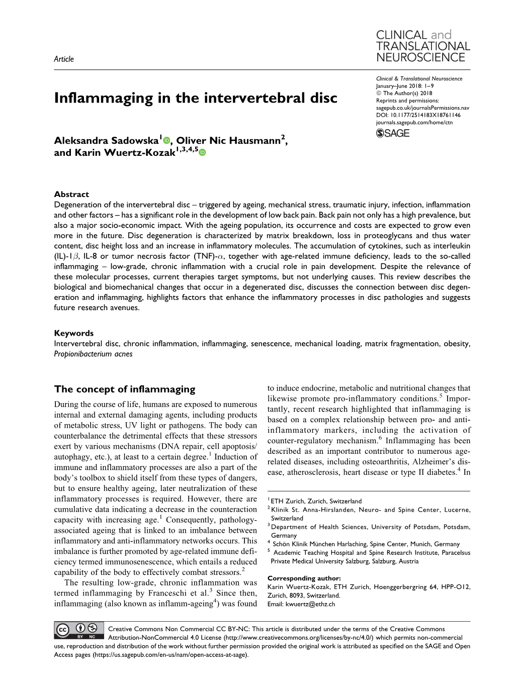Inflammaging in the Intervertebral Disc