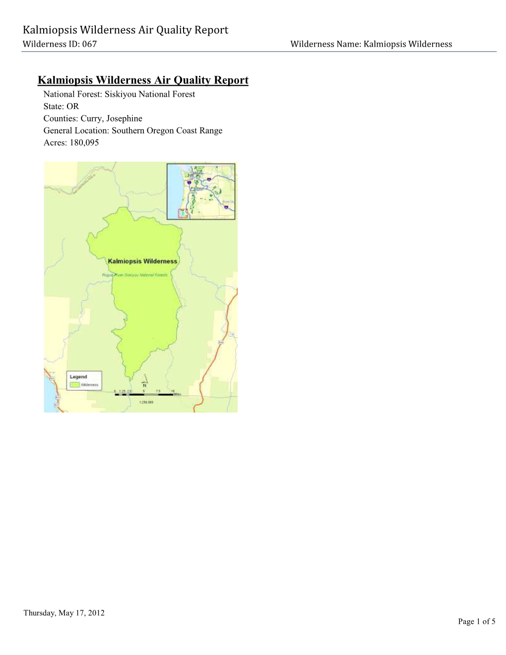 Kalmiopsis Wilderness Air Quality Report, 2012