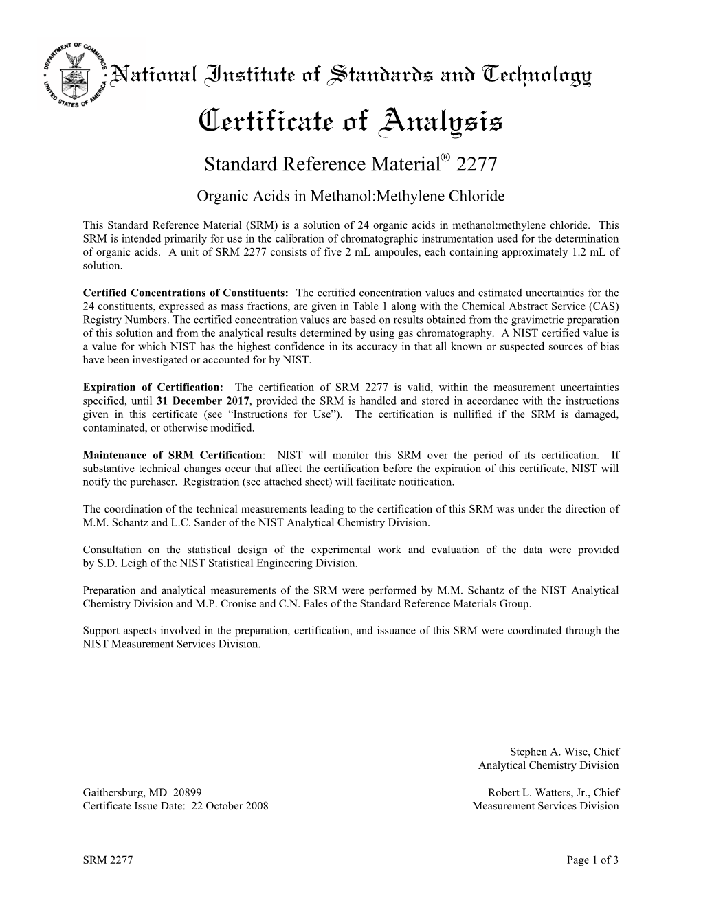 Certificate of Analysis